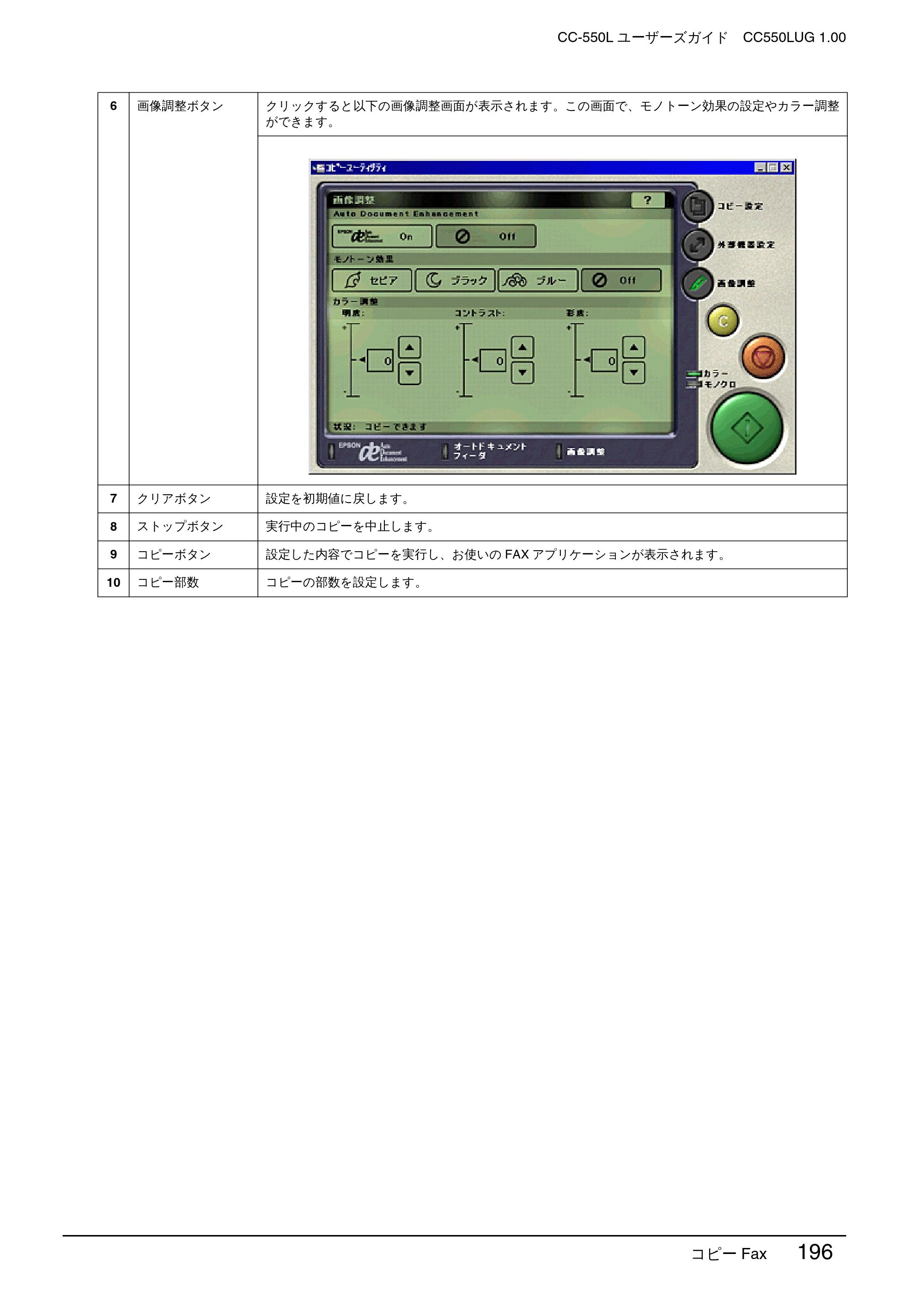 エプソン CC-550L ユーザーズガイド(Macintosh版) — コピーFax 196 — 原本ページ — 196ページ