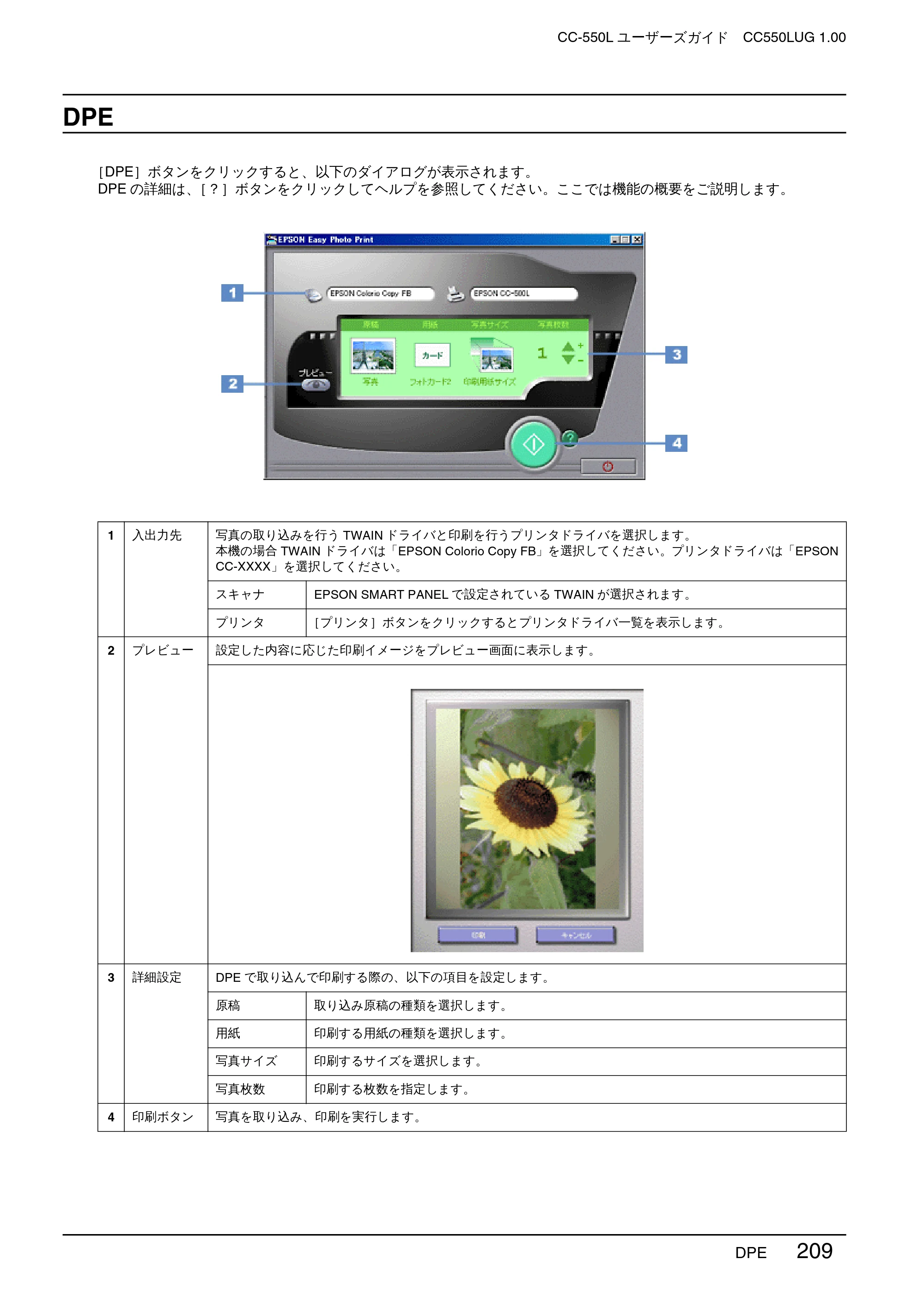エプソン CC-550L ユーザーズガイド(Macintosh版) — DPE — 原本ページ — 209ページ
