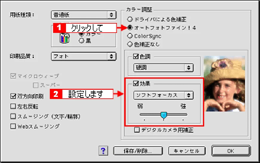エプソン CC-550L ユーザーズガイド(Macintosh版) — 写真に特殊効果を加えて印刷(オートフォトファイン!4) — 図版 213-3 — 213ページ
