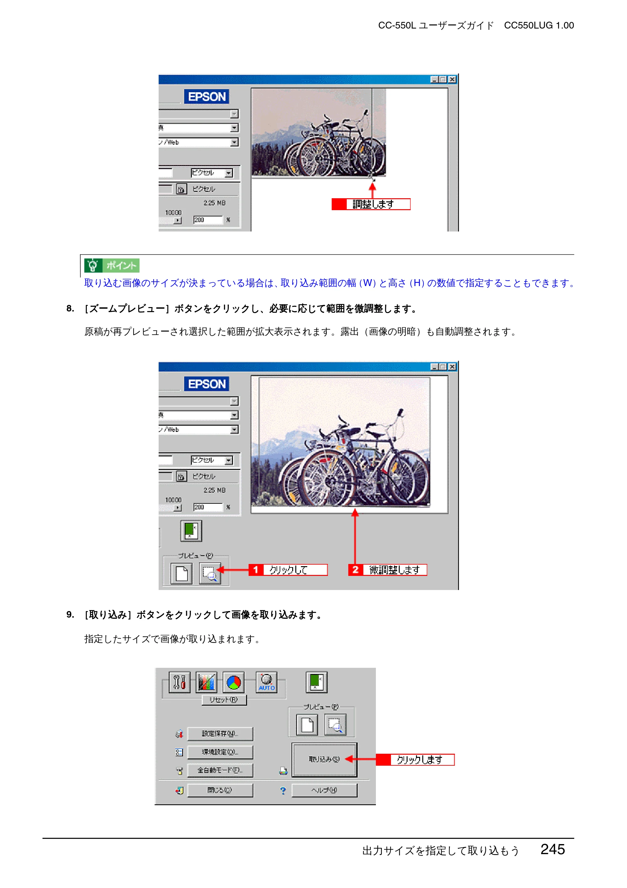 エプソン CC-550L ユーザーズガイド(Macintosh版) — 出力サイズを指定して取り込もう 245 — 原本ページ — 245ページ