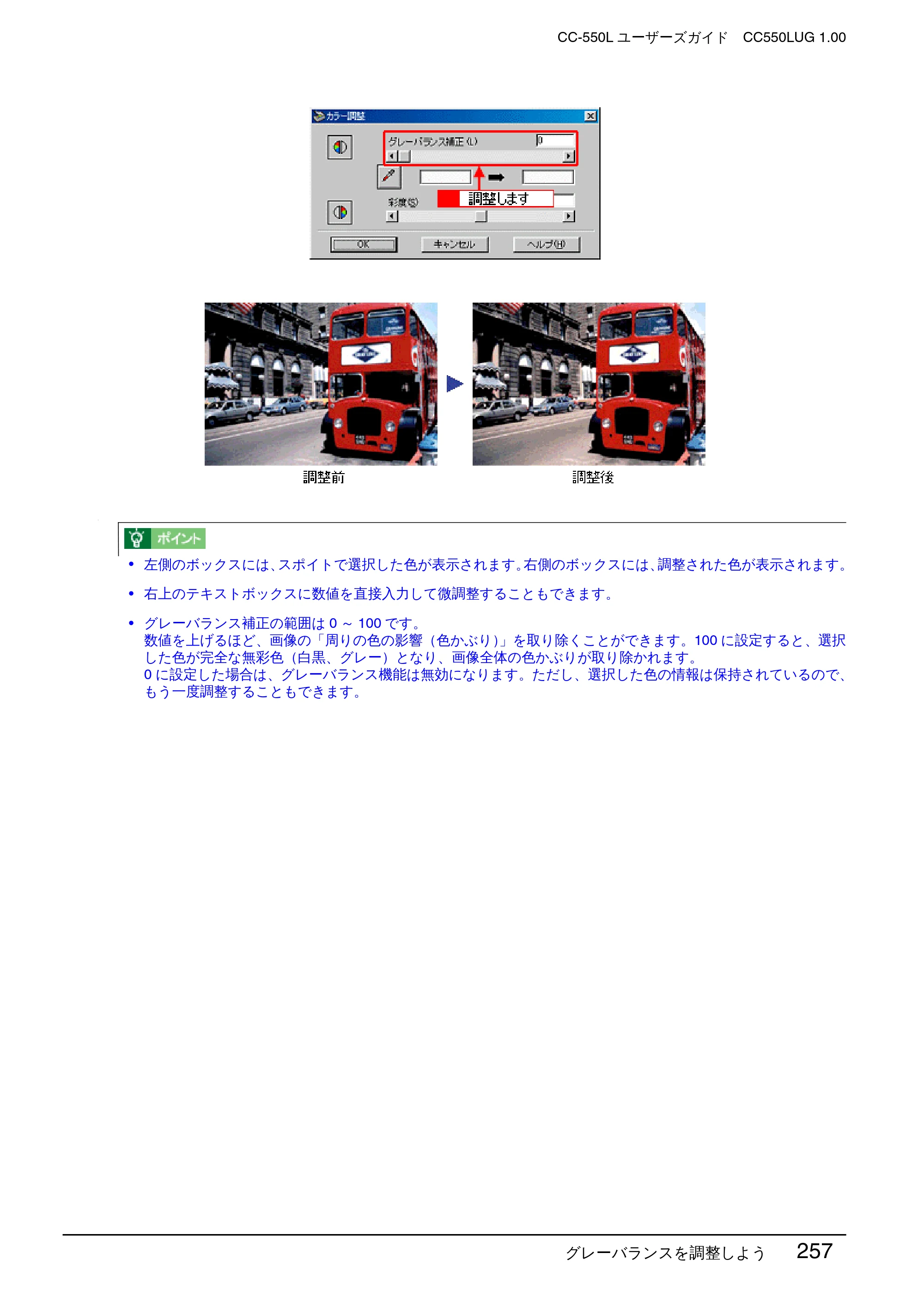 エプソン CC-550L ユーザーズガイド(Macintosh版) — グレーバランスを調整しよう 257 — 原本ページ — 257ページ