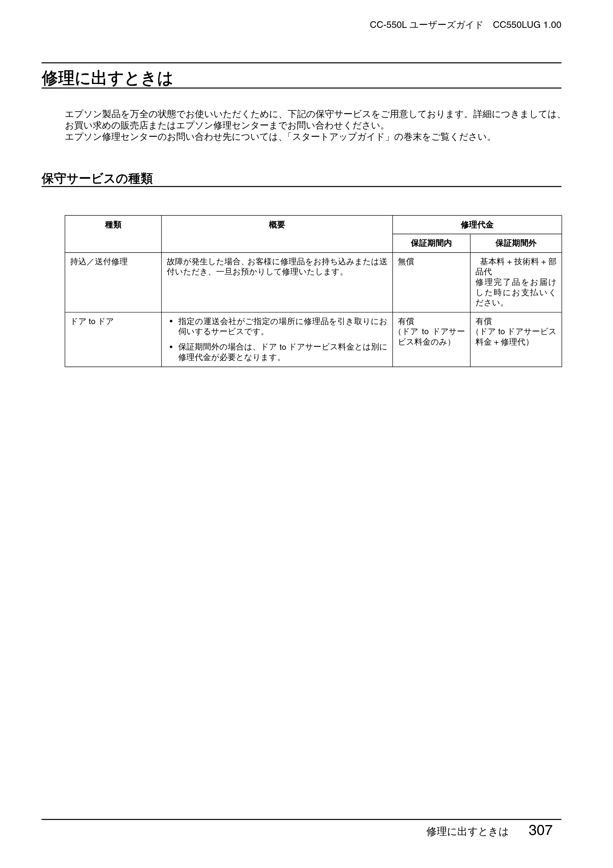 エプソン CC-550L ユーザーズガイド(Macintosh版) — 修理に出すときは — 原本ページ — 307ページ