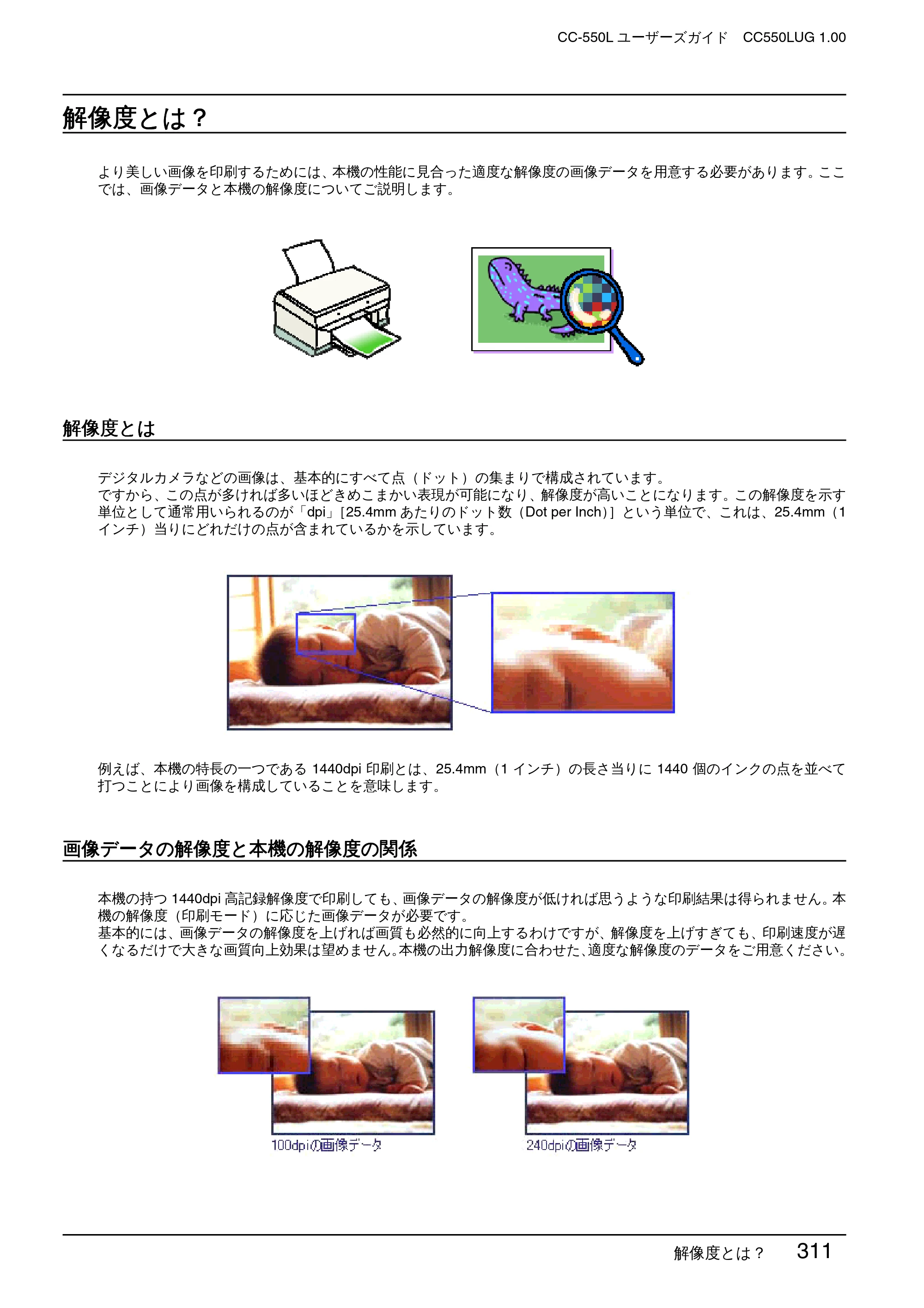 エプソン CC-550L ユーザーズガイド(Macintosh版) — 解像度とは? — 原本ページ — 311ページ