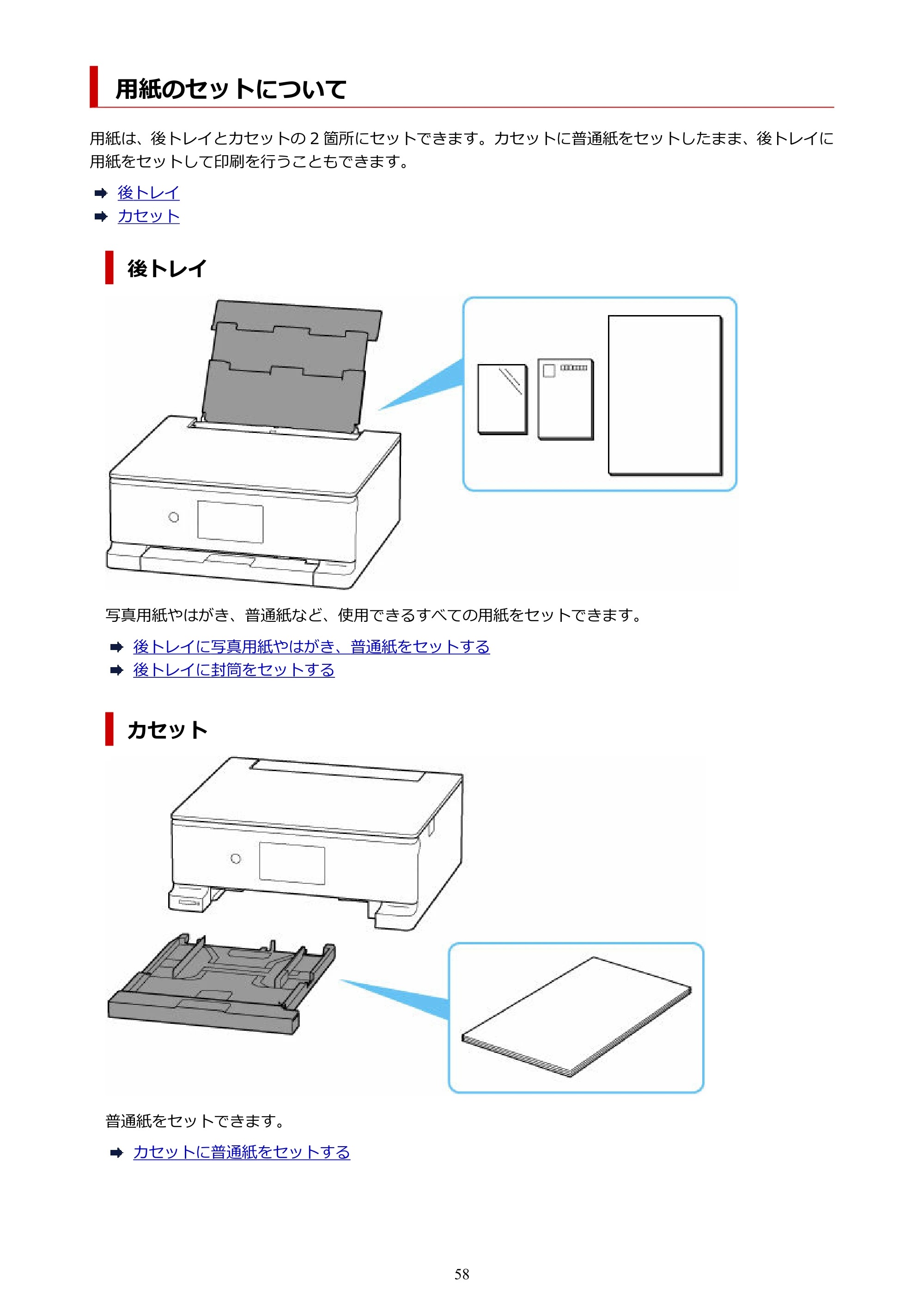 キヤノン PIXUS XK140 オンラインマニュアル PDF版 2025年10月22日掲載(PDF:5.8MB) — 用紙のセットについて — 原本ページ — 58ページ