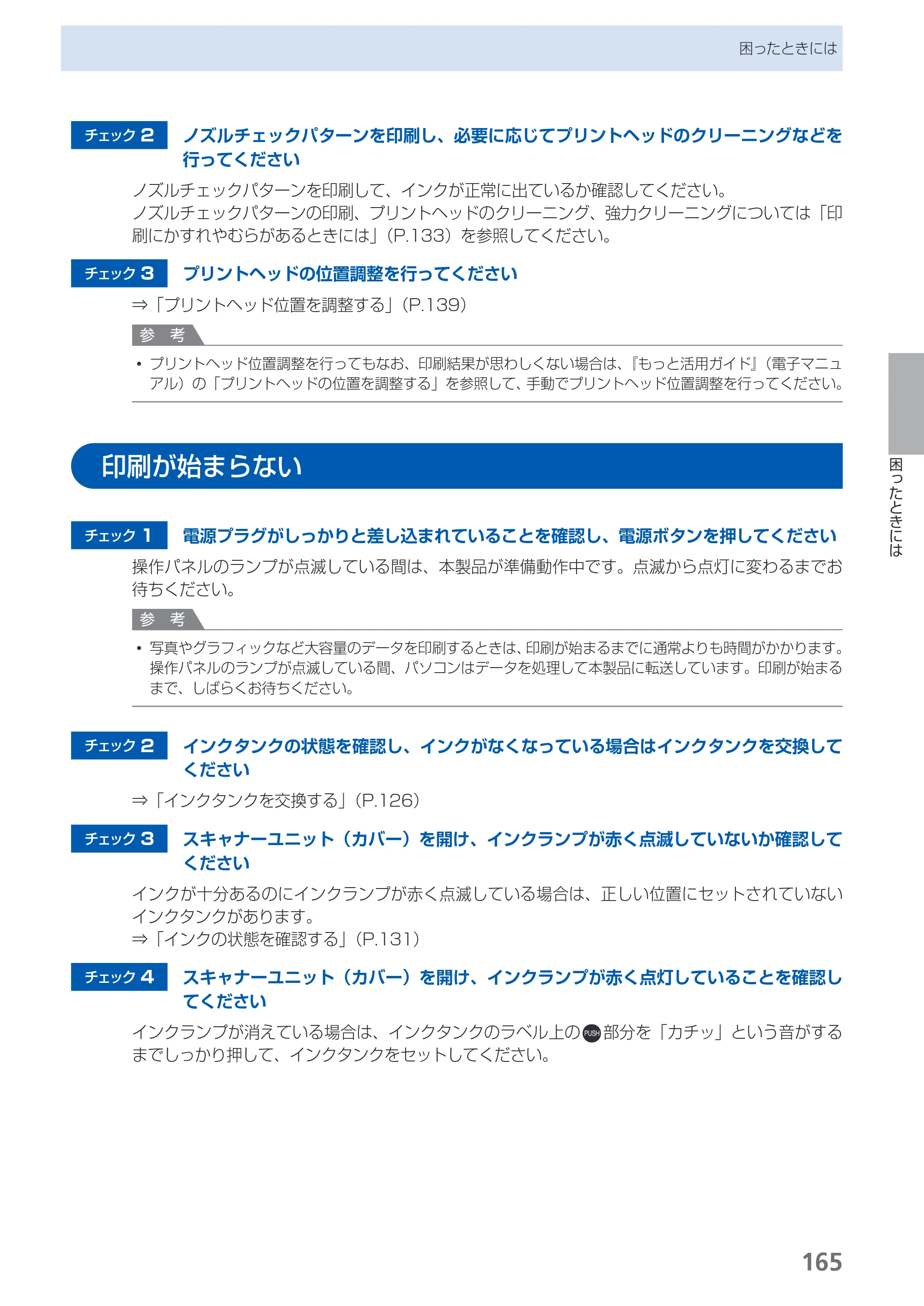 キヤノン PIXUS MX870 らくらく操作ガイド （PDF形式／23.05Mバイト） — 印刷が始まらない — 原本ページ — 167ページ