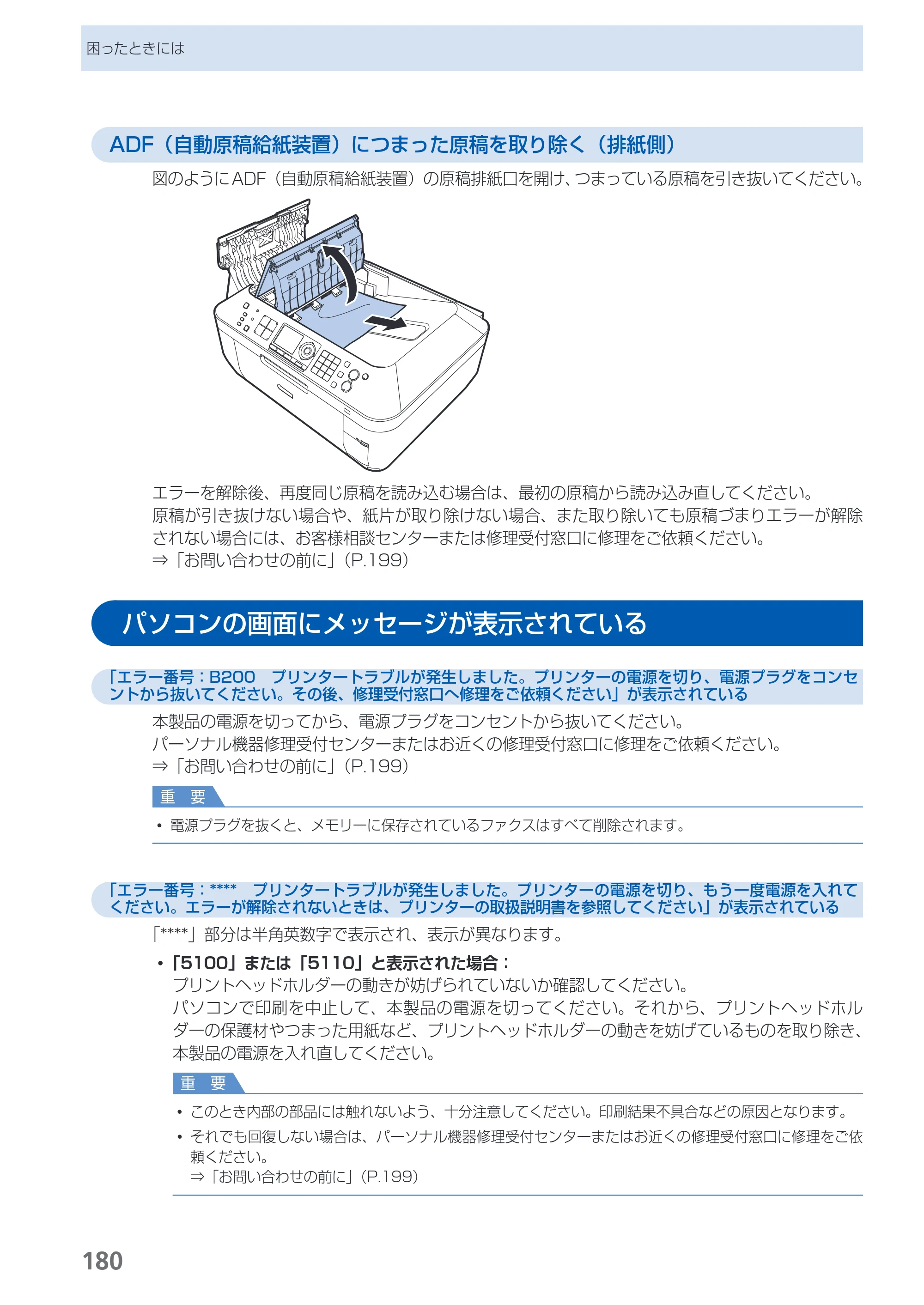 キヤノン PIXUS MX870 らくらく操作ガイド （PDF形式／23.05Mバイト） — パソコンの画面にメッセージが表示されている — 原本ページ — 182ページ