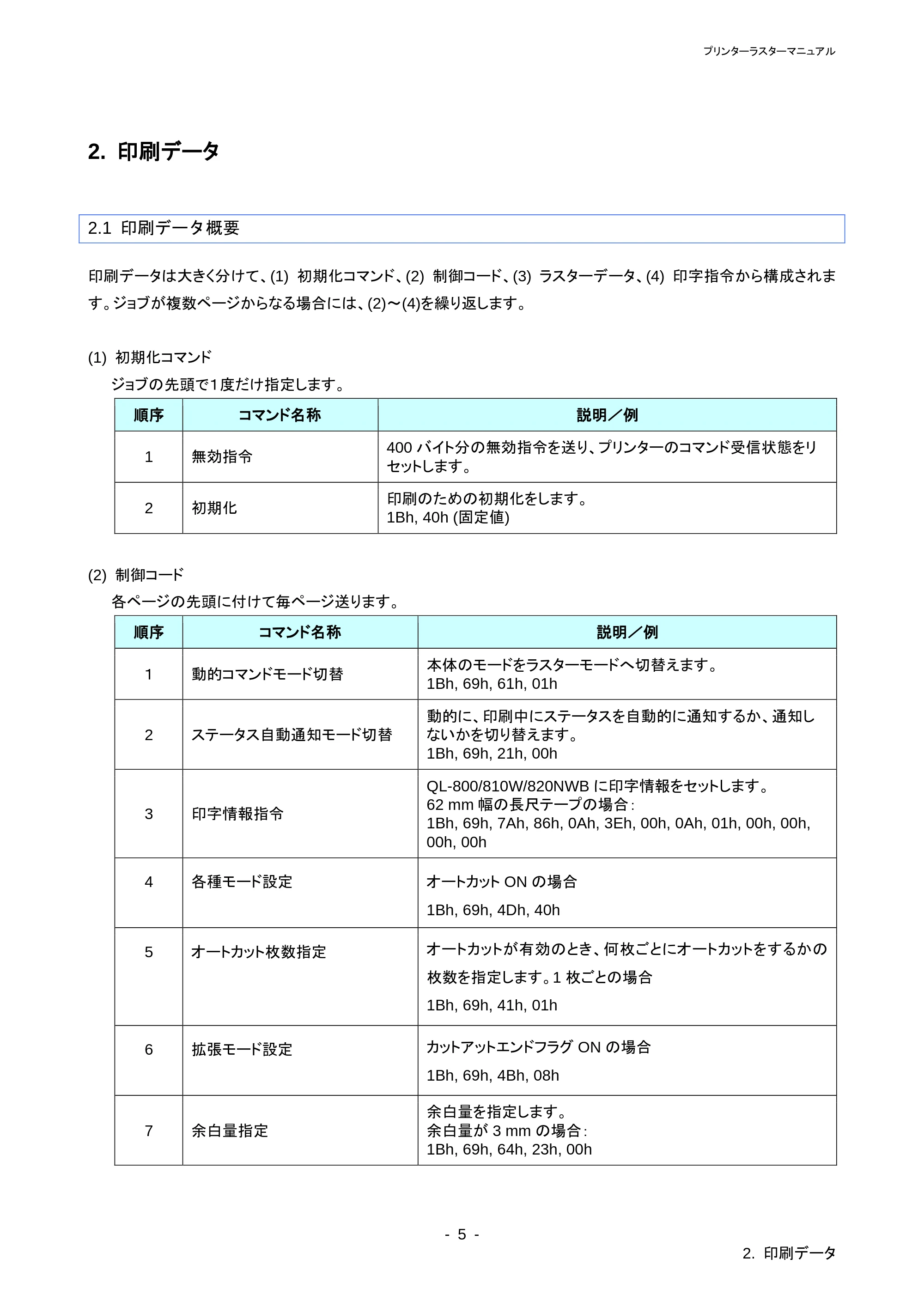 ブラザー QL-800 / QL-820NWB/ 820NWBc ラスターコマンドリファレンス — 原本ページ — 9ページ