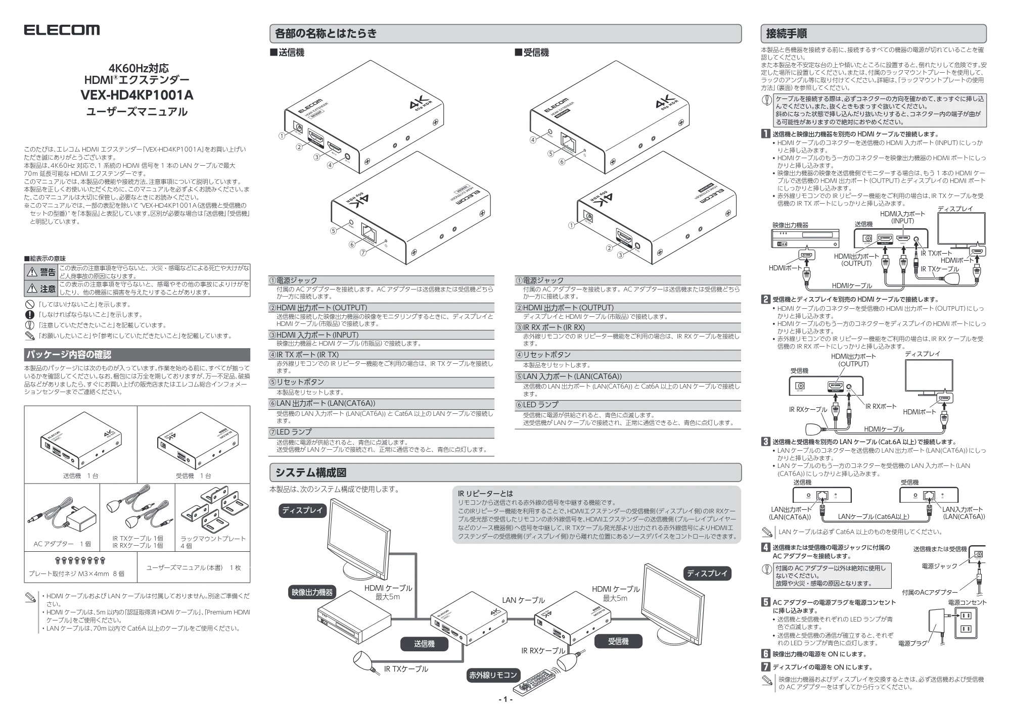 エレコム VEX-HD4KP1001A ユーザーズマニュアル — 各部の名称とはたらき — 原本ページ — 1ページ
