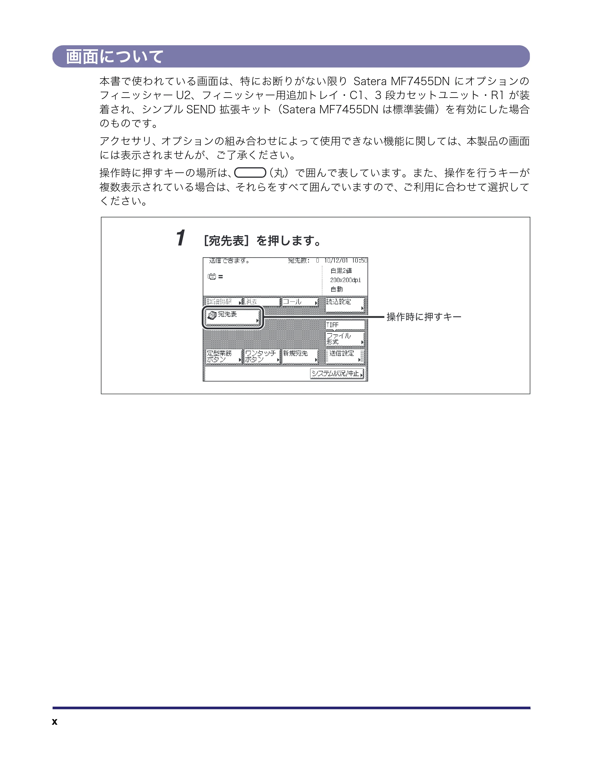 キヤノン MF7455DN/MF7430D 送信／ファクスガイド 2016年1月28日掲載（PDF：12.2MB） — 画面について — 原本ページ — 12ページ