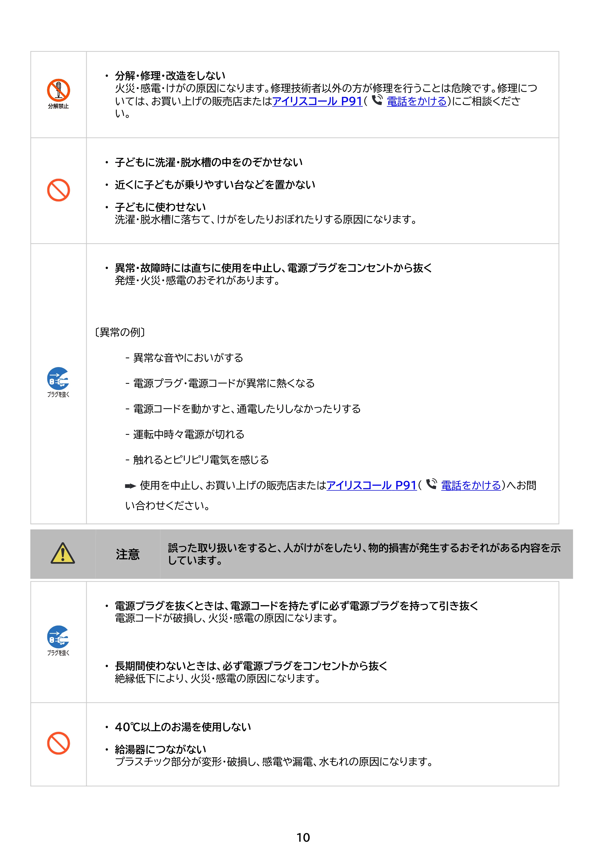 アイリスオーヤマ TCW-80A01 取扱説明書 — 原本ページ — 10ページ