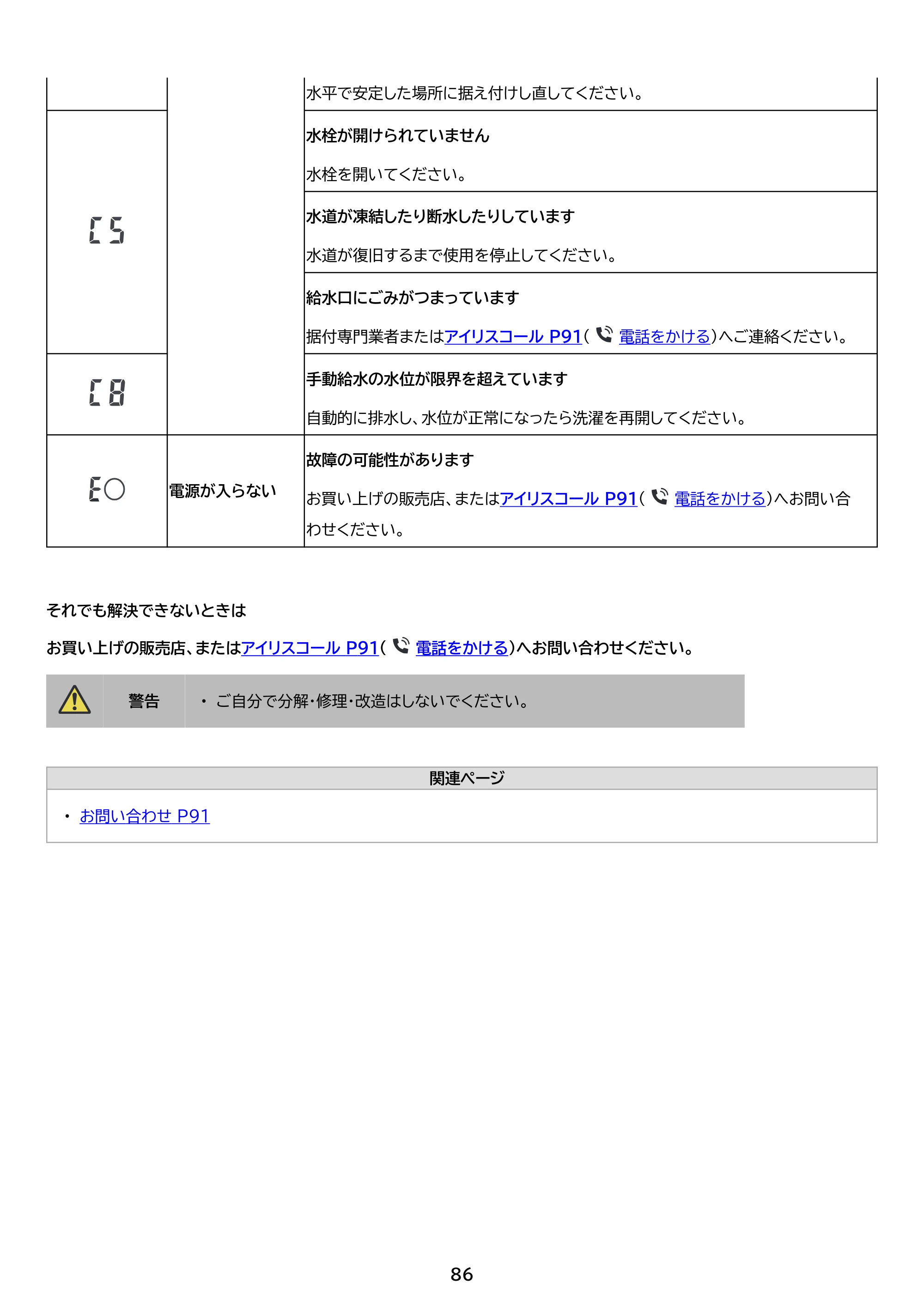 アイリスオーヤマ TCW-80A01 取扱説明書 — 原本ページ — 86ページ