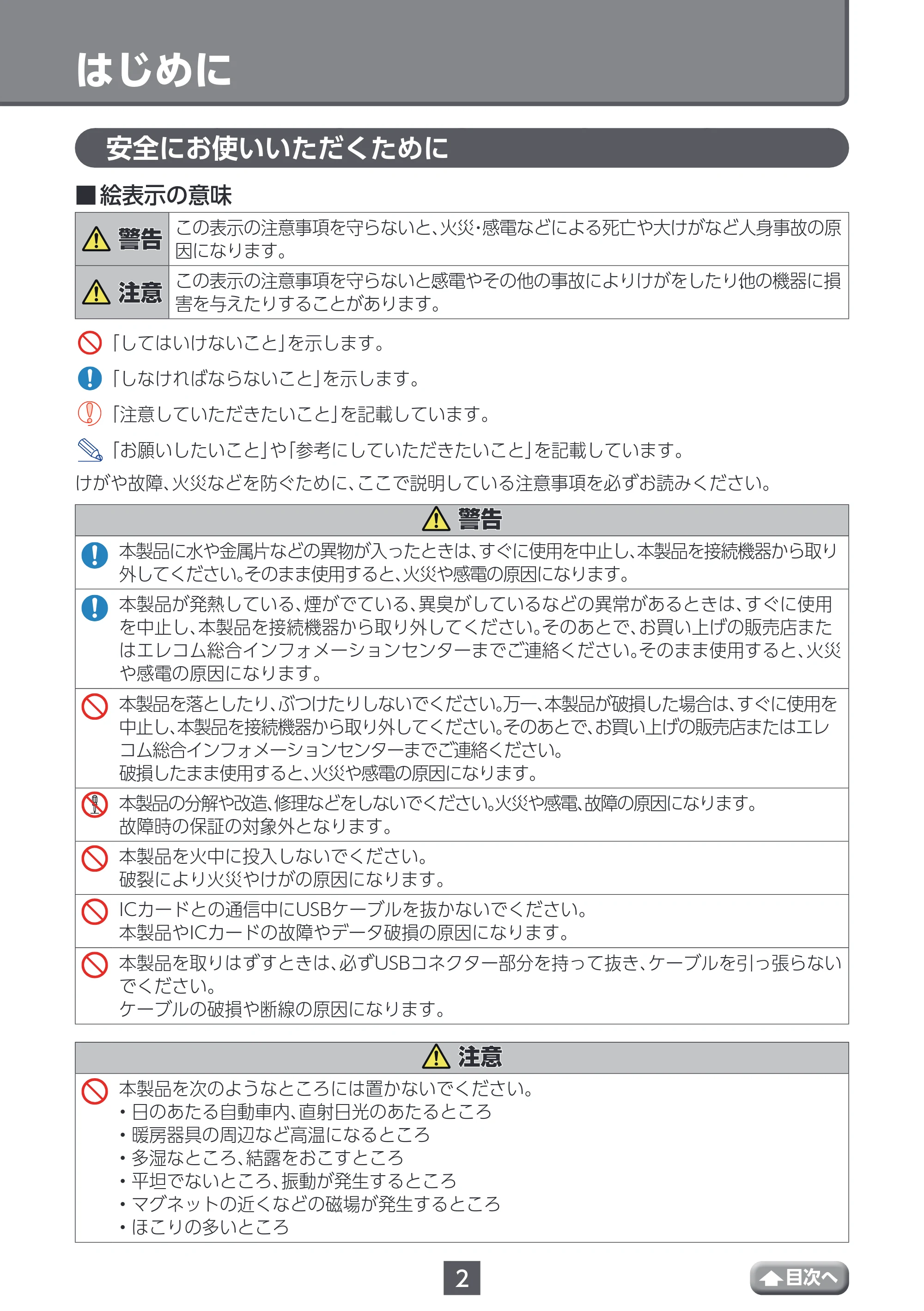 エレコム MR-ICA001BK ユーザーズマニュアル — はじめに — 原本ページ — 2ページ