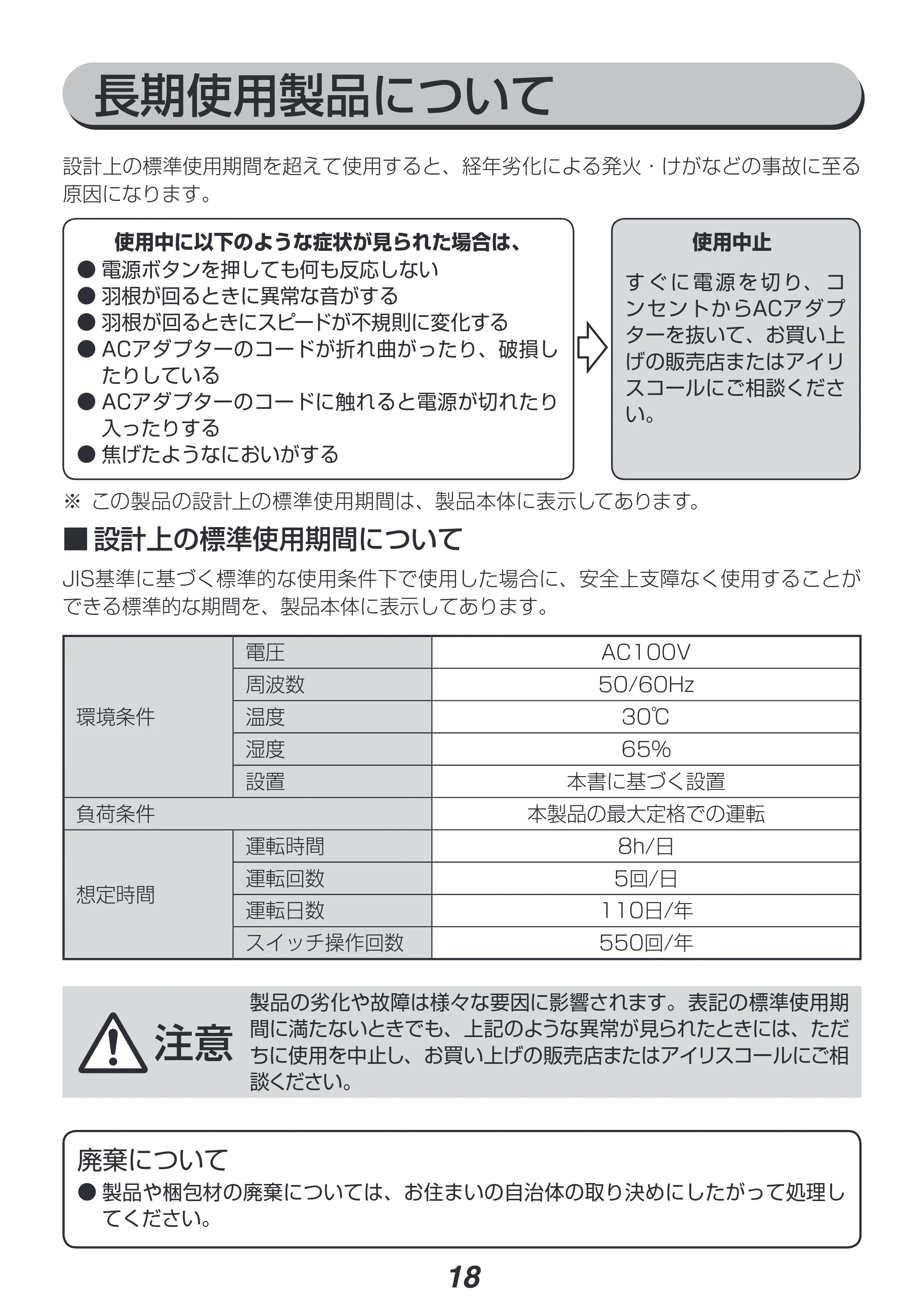 アイリスオーヤマ KCF-SDC151T 取扱説明書 — 長期使用製品について — 原本ページ — 18ページ