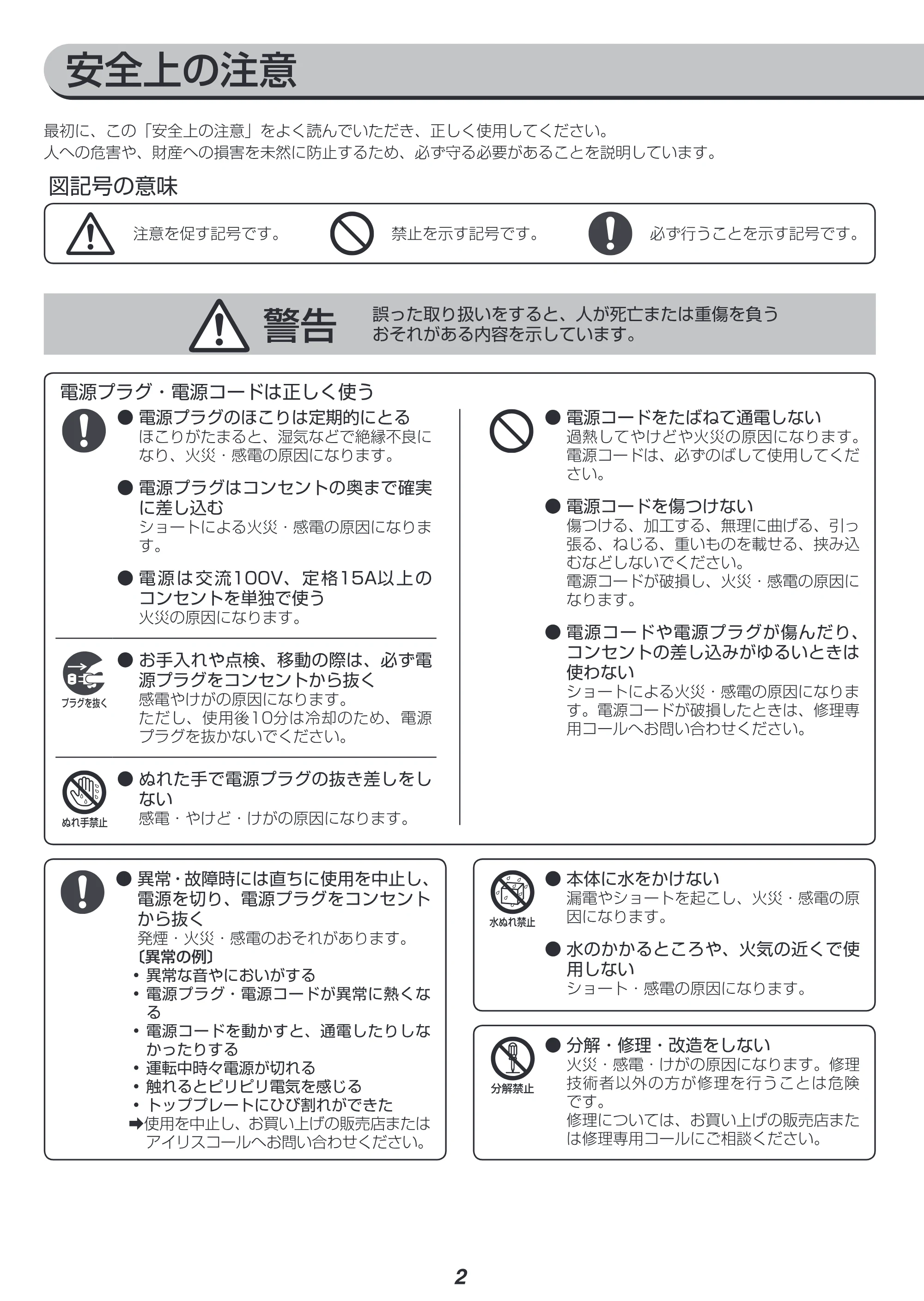 アイリスオーヤマ IHK-WKT22 取扱説明書 — 原本ページ — 2ページ