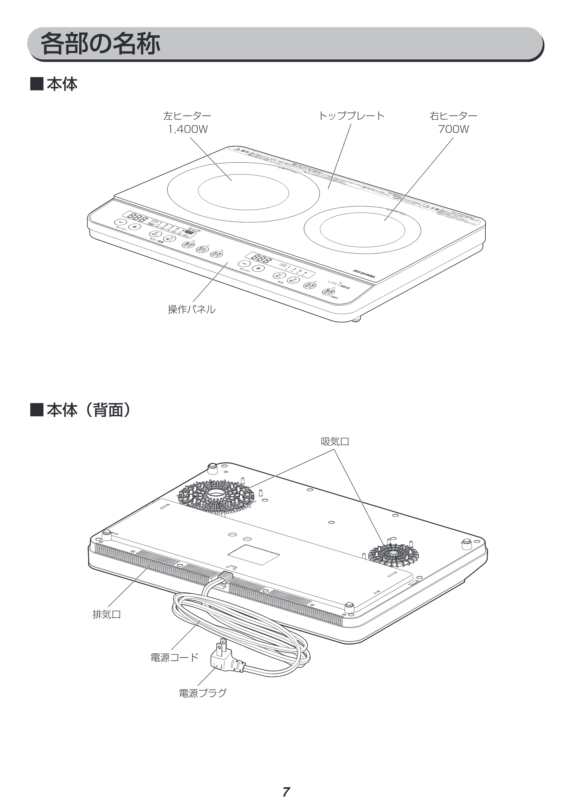 アイリスオーヤマ IHK-WKT22 取扱説明書 — 原本ページ — 7ページ
