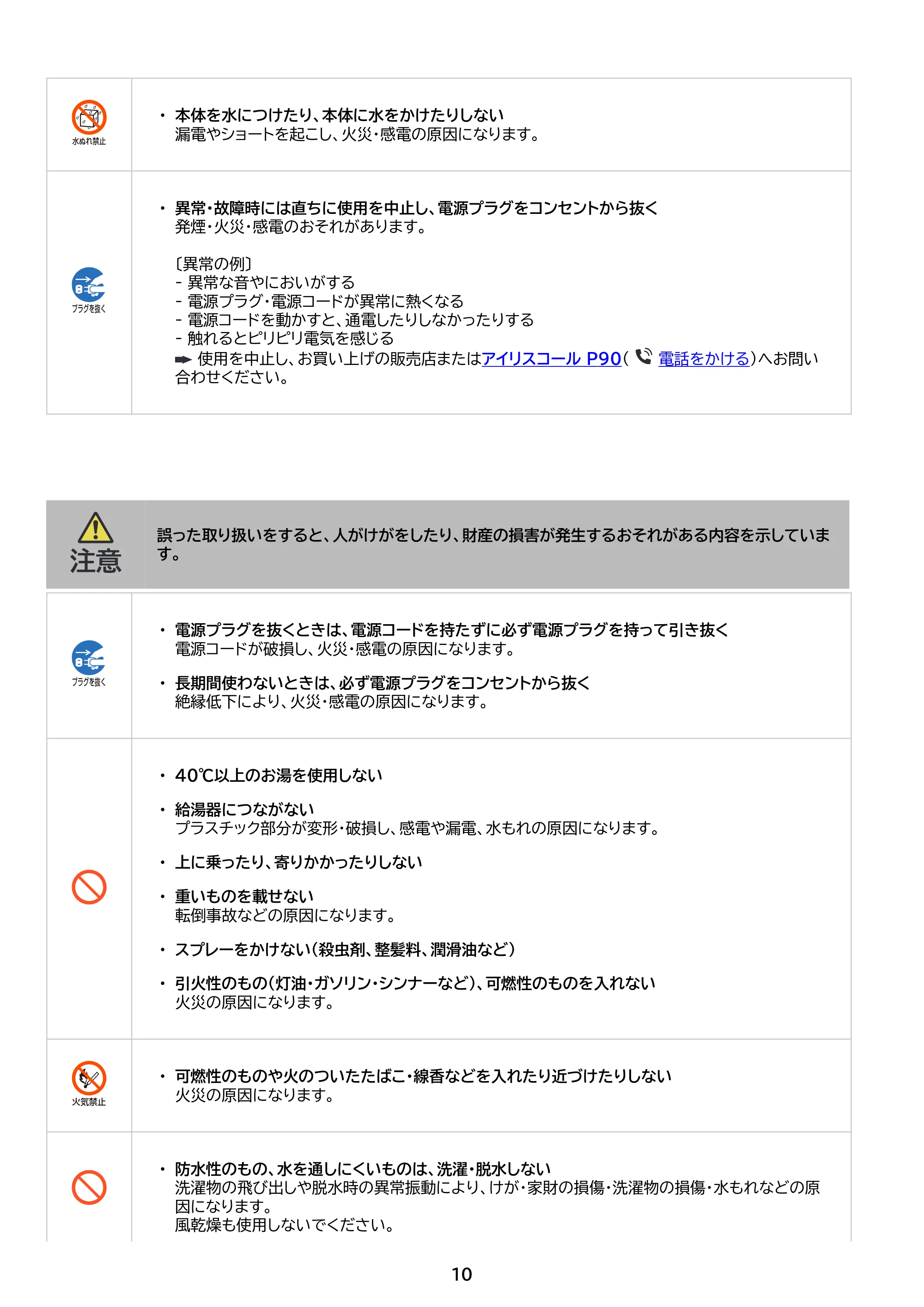 アイリスオーヤマ ITW-100A03 取扱説明書 — 原本ページ — 10ページ