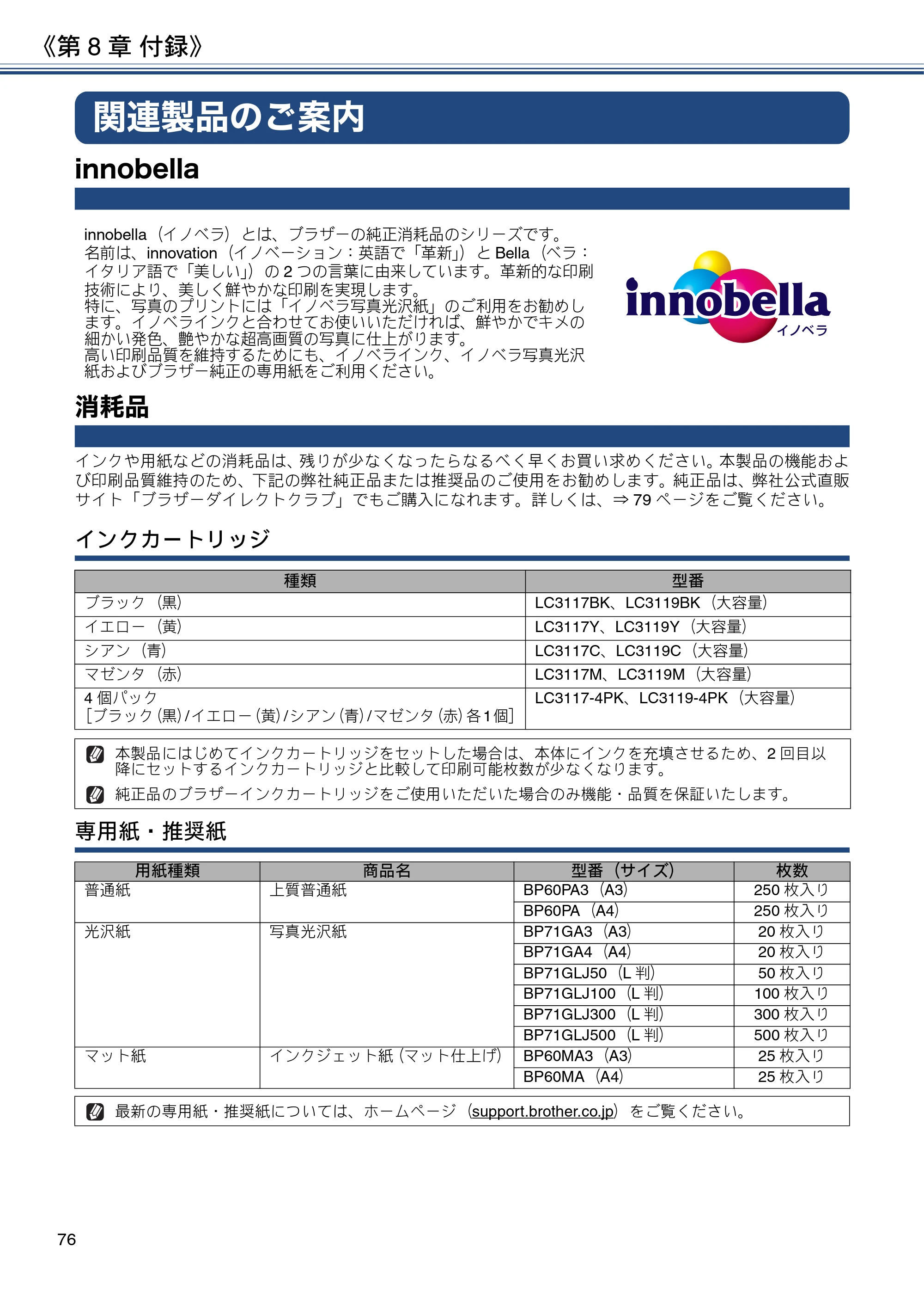 ブラザー MFC-J6580CDW ユーザーズガイド ～基本編～ — 関連製品のご案内 — 原本ページ — 76ページ