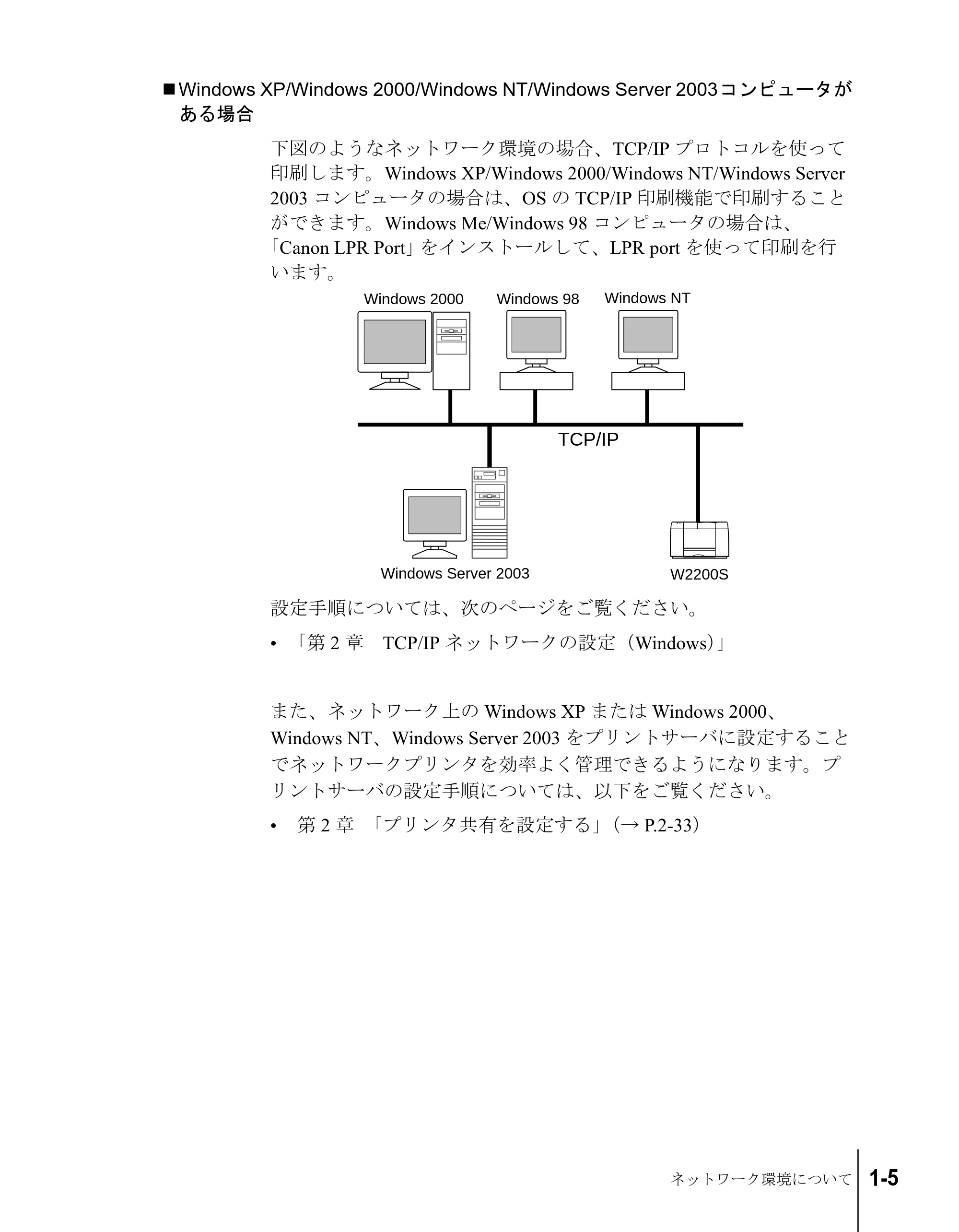 キヤノン W2200S ネットワークガイド (PDF形式/4.38Mバイト) — Windows XP/Windows 2000/Windows NT/Windows Server — 原本ページ — 15ページ