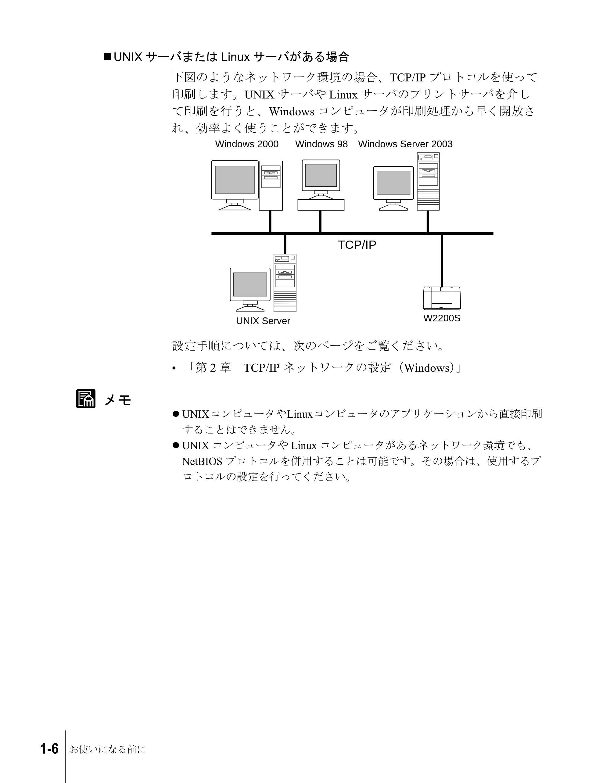 キヤノン W2200S ネットワークガイド (PDF形式/4.38Mバイト) — UNIXサーバまたはLinuxサーバがある場合 — 原本ページ — 16ページ