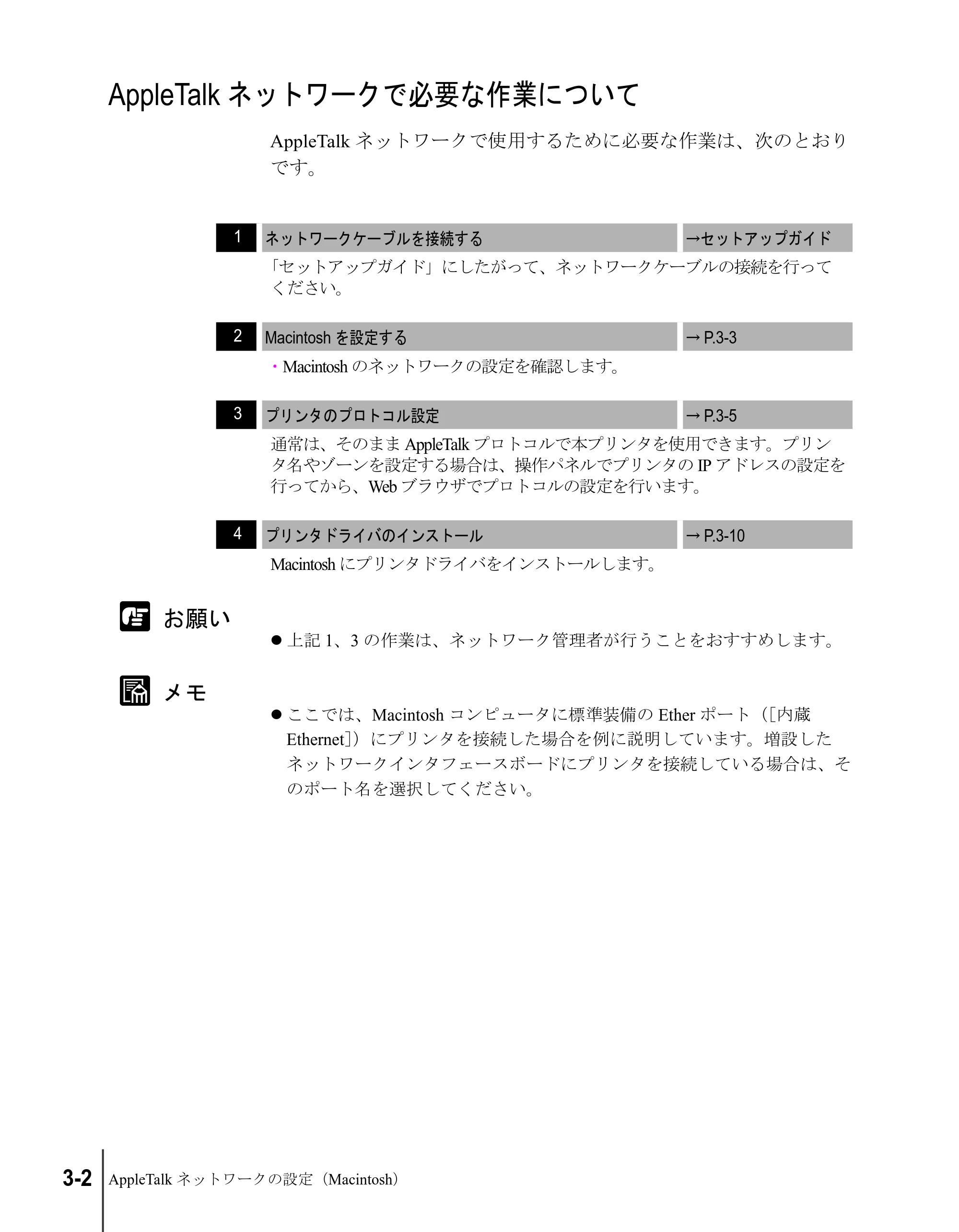 キヤノン W2200S ネットワークガイド （PDF形式／4.38Mバイト） — AppleTalkネットワークで必要な作業について — 原本ページ — 64ページ