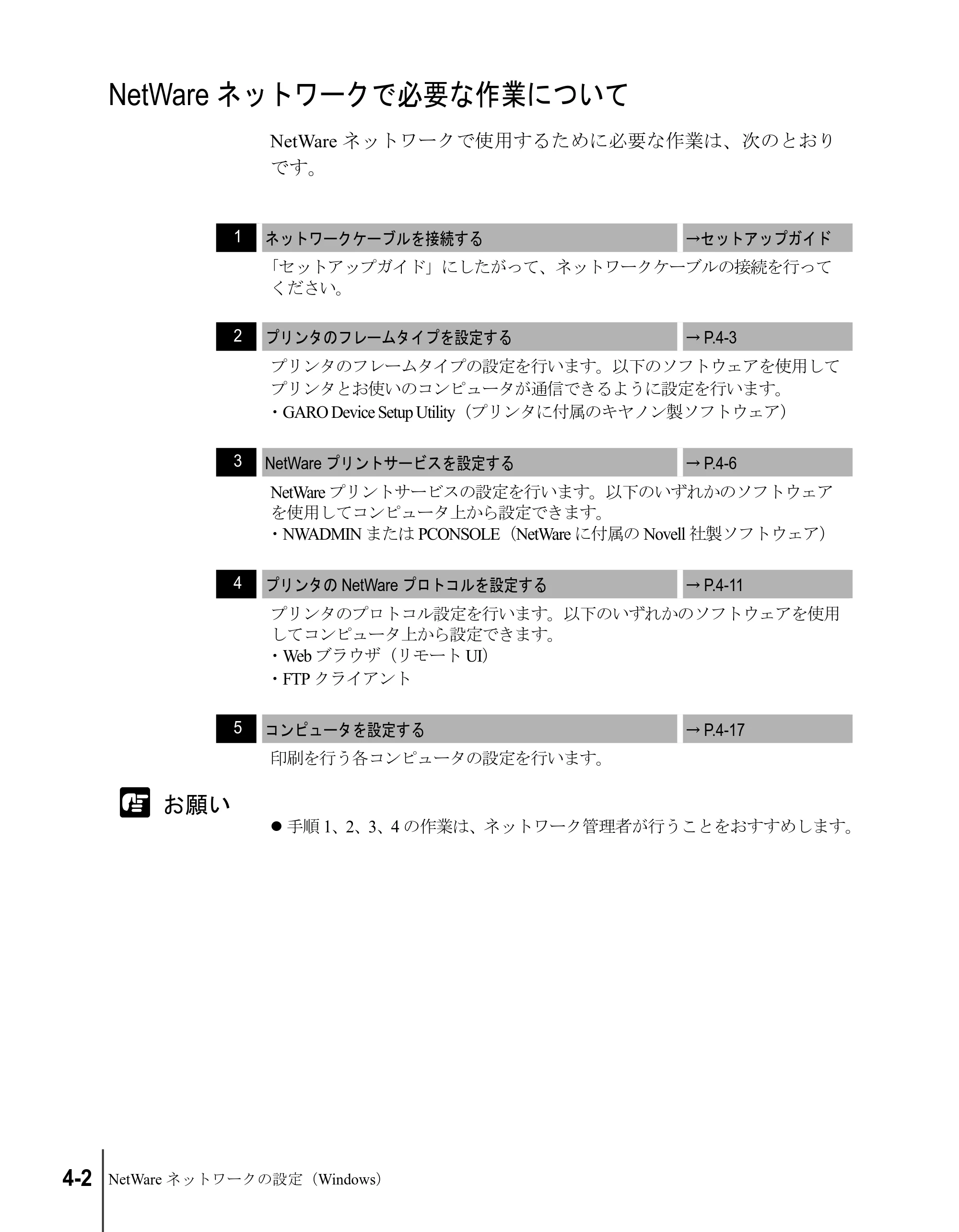 キヤノン W2200S ネットワークガイド （PDF形式／4.38Mバイト） — NetWareネットワークで必要な作業について — 原本ページ — 74ページ