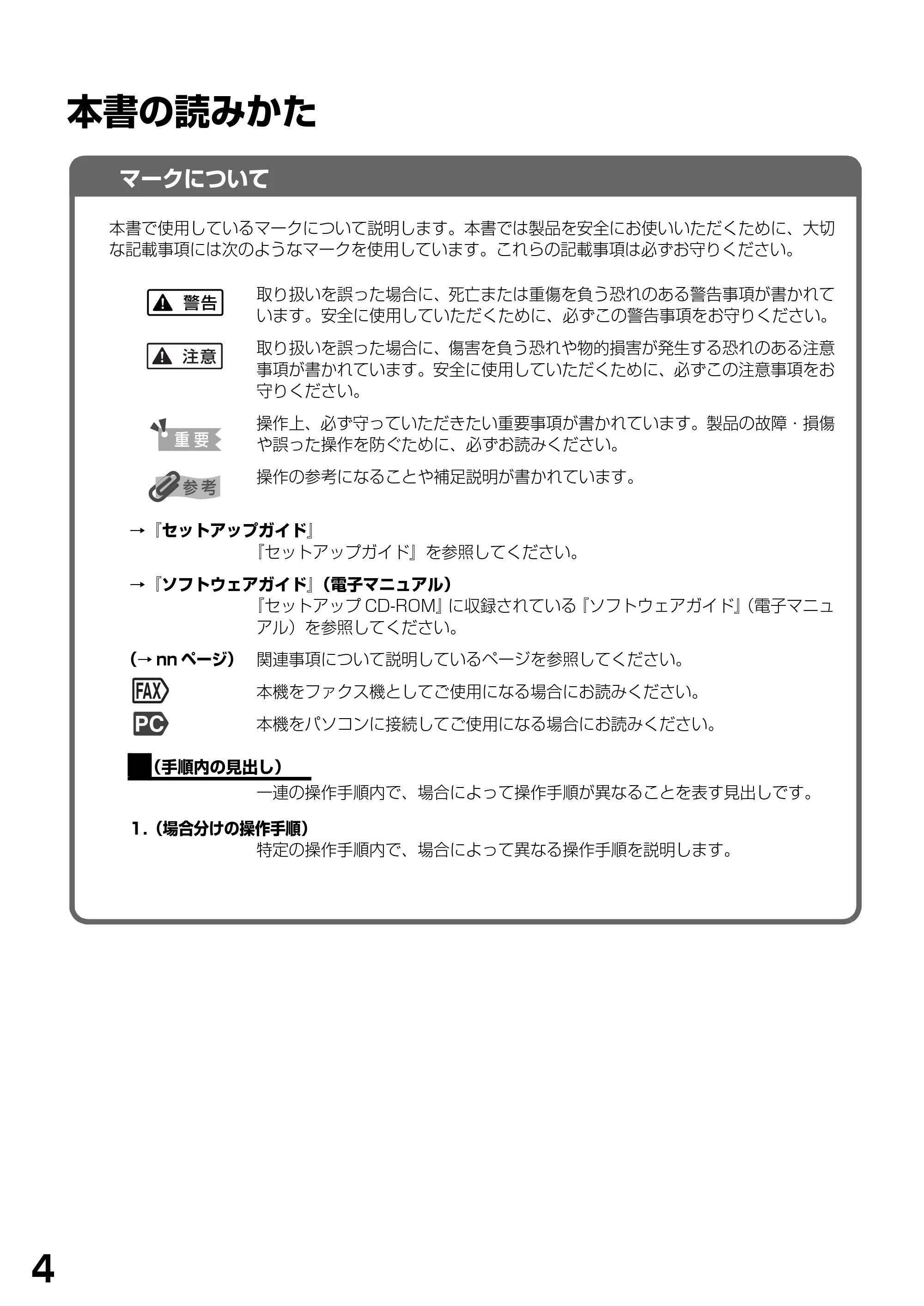 キヤノン PIXUS MP390 基本操作ガイド （PDF形式／5.39Mバイト） — 本書の読みかた — 原本ページ — 6ページ