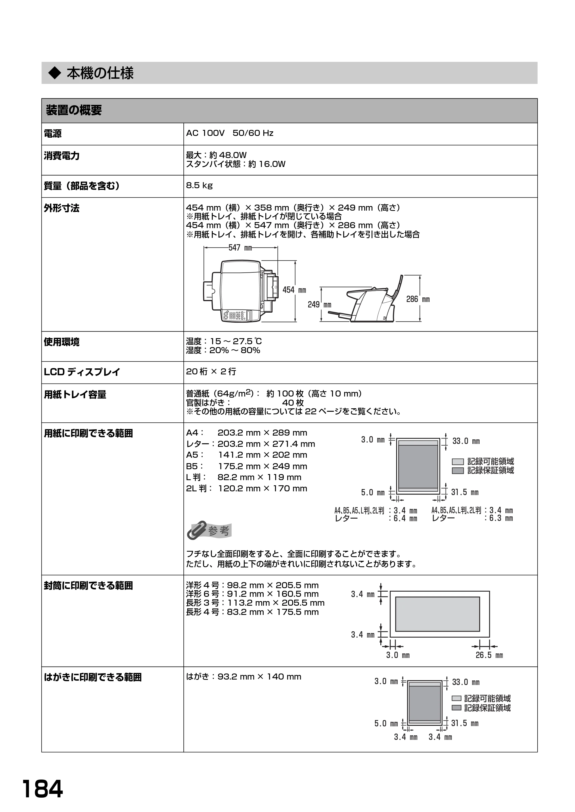 キヤノン PIXUS MP390 基本操作ガイド （PDF形式／5.39Mバイト） — ◆ 本機の仕様 — 原本ページ — 186ページ