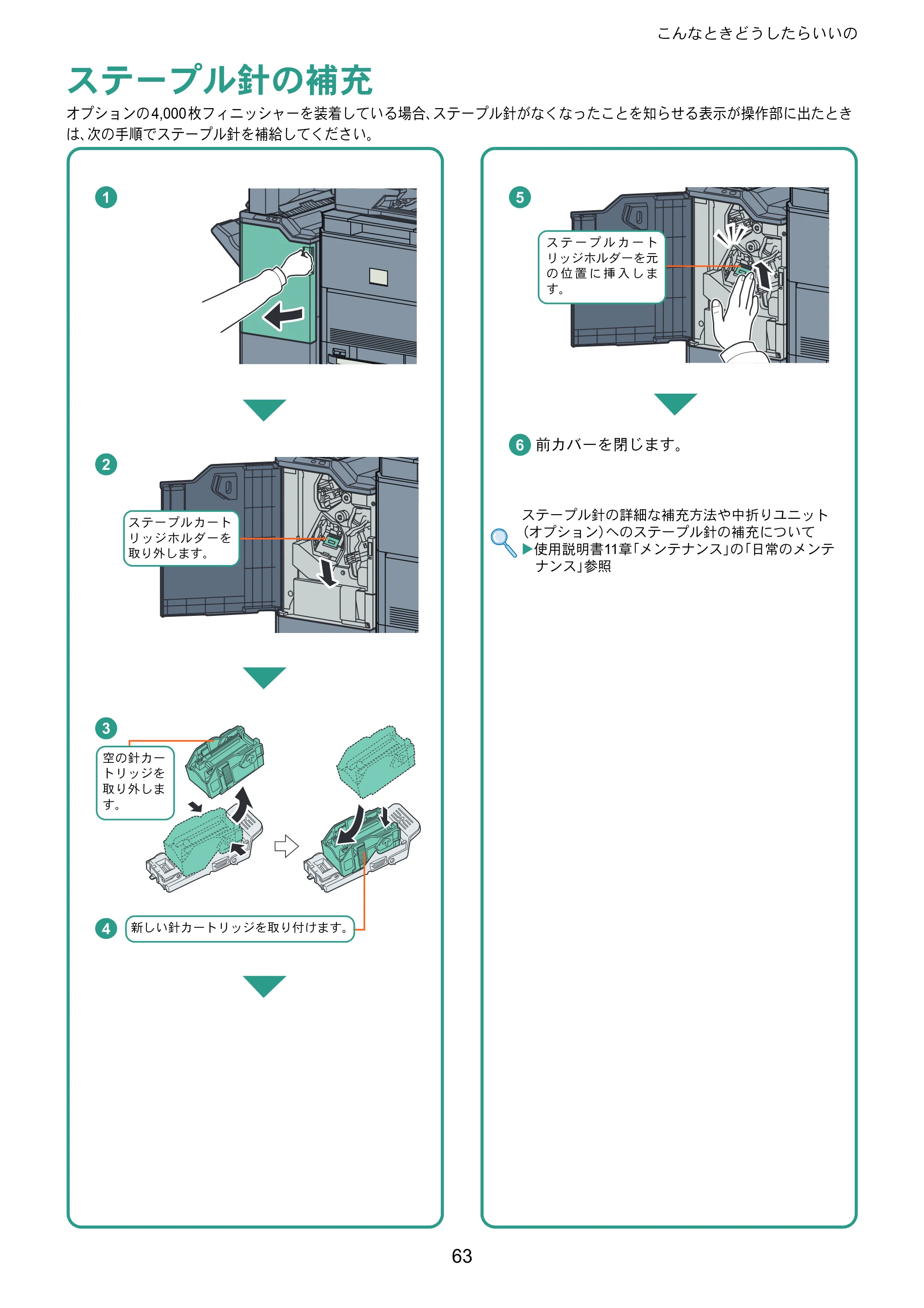 京セラ TASKalfa 6551ci / TASKalfa 7551ci TASKalfa 7551ci/6551ci クイックガイド — ステープル針の補充 — 原本ページ — 63ページ