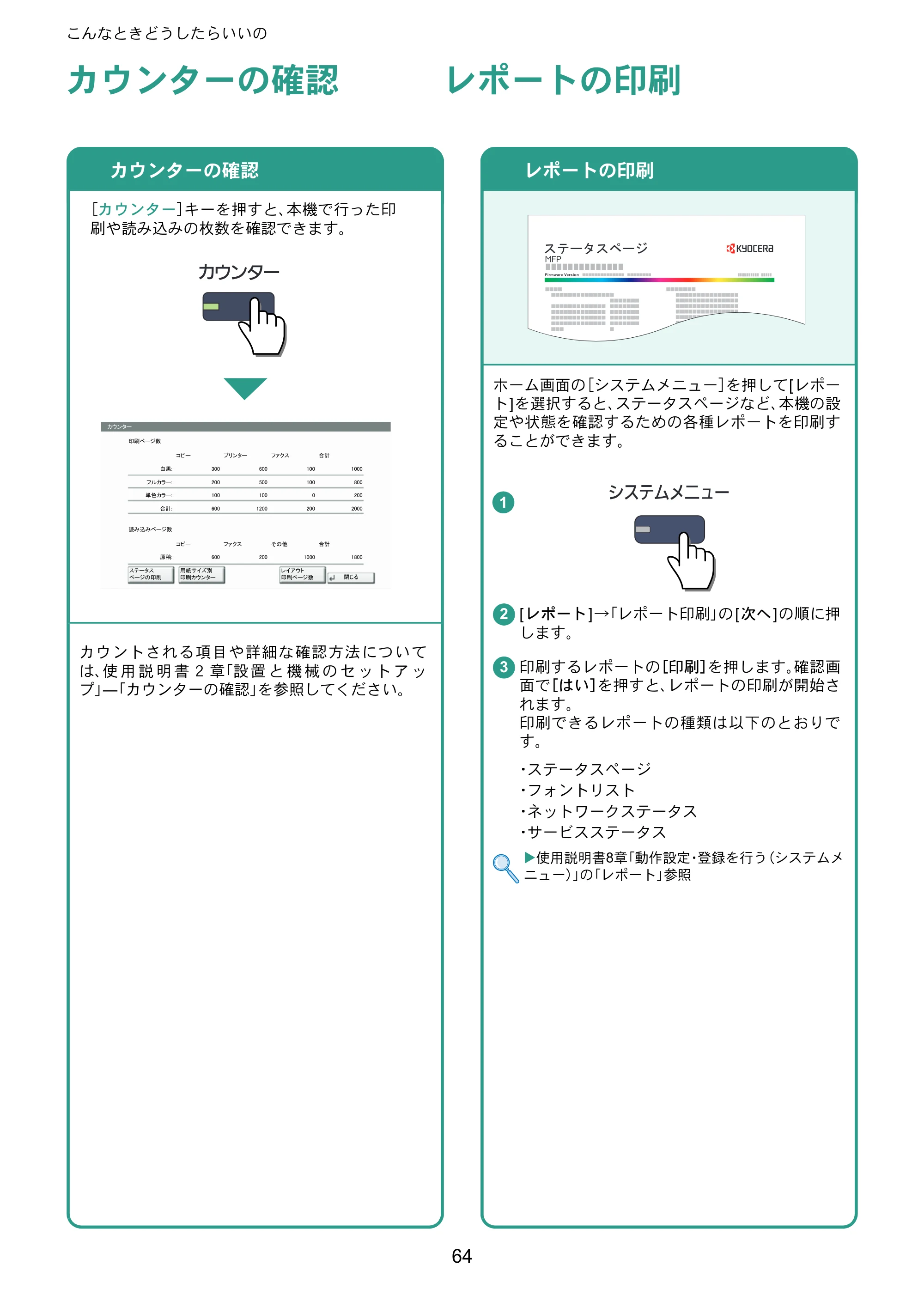 京セラ TASKalfa 6551ci / TASKalfa 7551ci TASKalfa 7551ci/6551ci クイックガイド — カウンターの確認 — 原本ページ — 64ページ