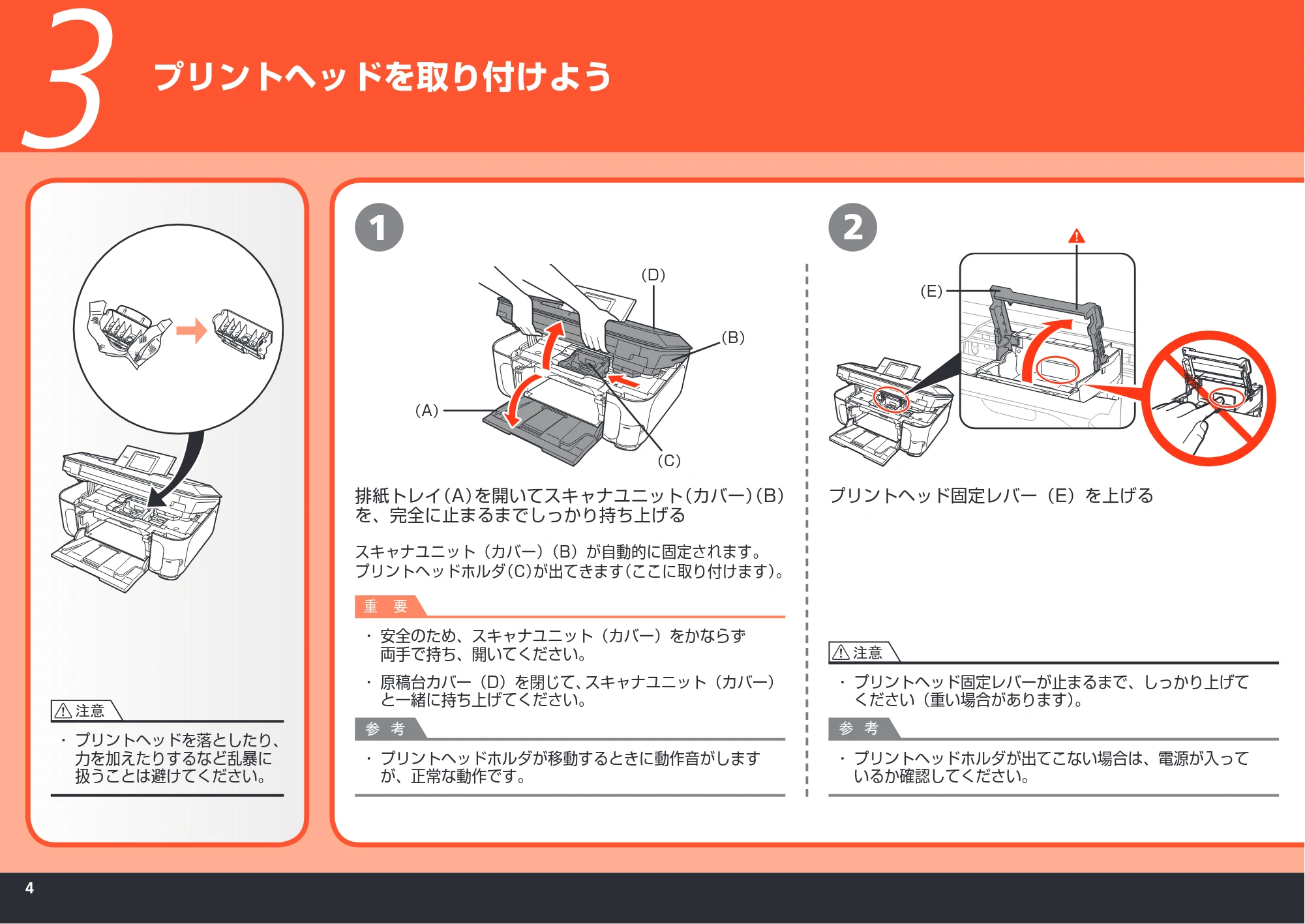 キヤノン PIXUS MP980 かんたんスタートガイド (PDF形式/10.33Mバイト) — プリントヘッドを取り付けよう — 原本ページ — 6ページ
