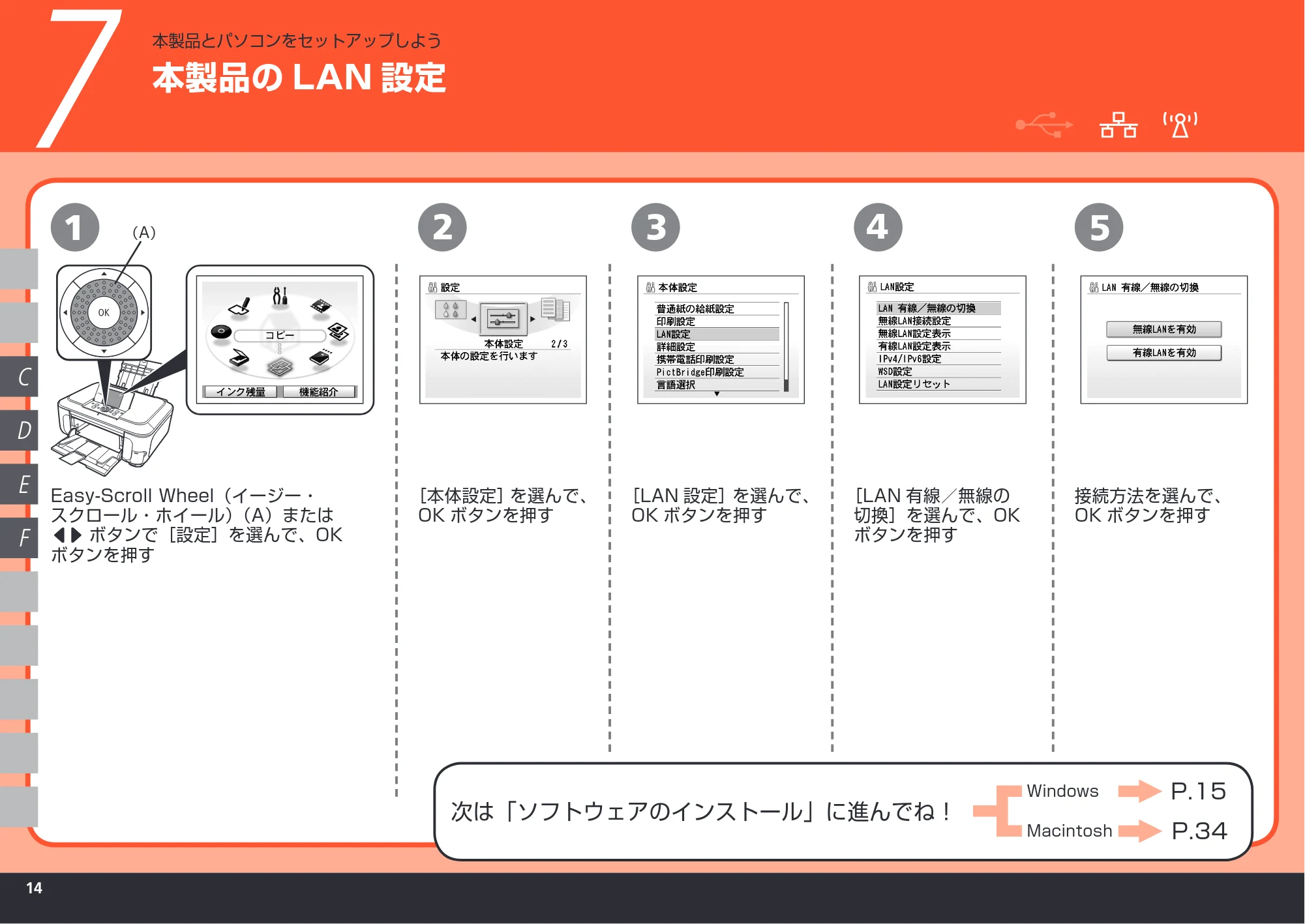 キヤノン PIXUS MP980 かんたんスタートガイド (PDF形式/10.33Mバイト) — 本製品のLAN 設定 — 原本ページ — 16ページ