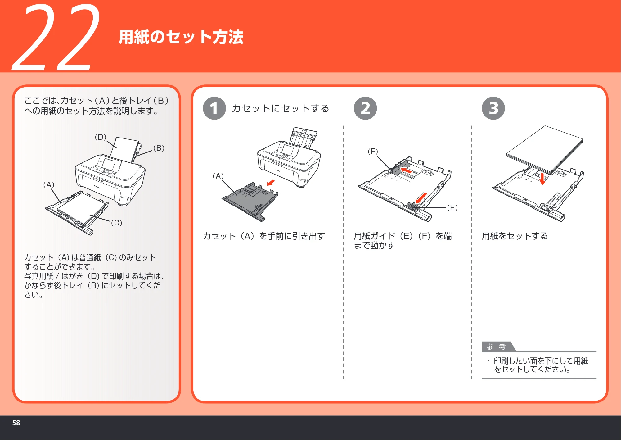 キヤノン PIXUS MP980 かんたんスタートガイド (PDF形式/10.33Mバイト) — 用紙のセット方法 — 原本ページ — 60ページ