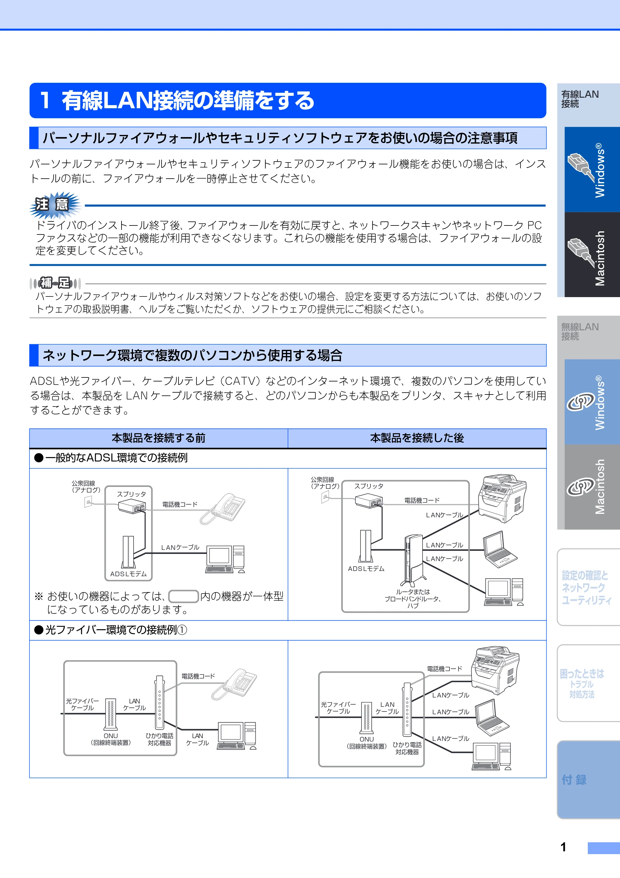 ブラザー MFC-8380DN / MFC-8890DW かんたん設置ガイド ～ネットワーク編～ — 1 有線LAN接続の準備をする — 原本ページ — 3ページ