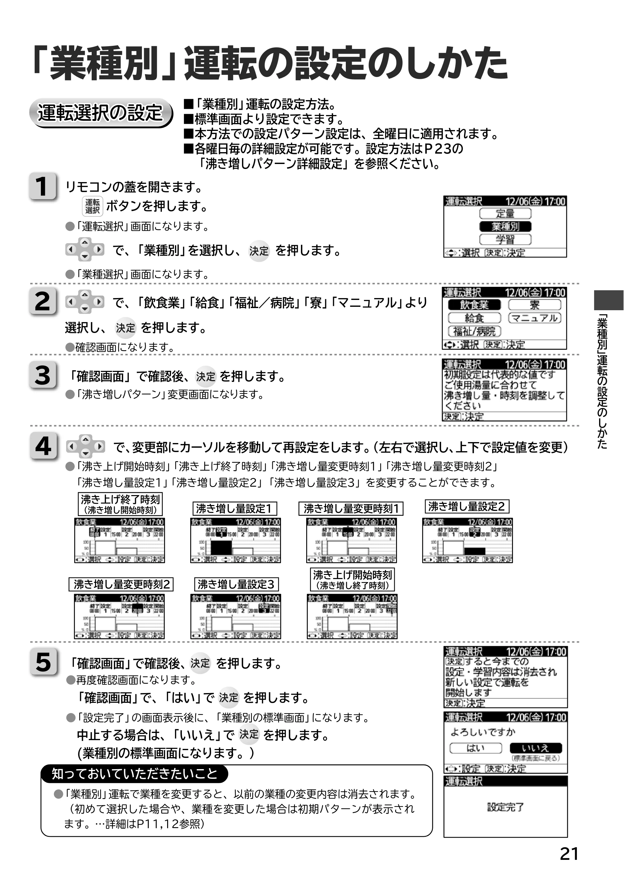 日立 RHK-15ED / RHK-15EDK 取扱説明書 — 「業種別」運転の設定のしかた — 原本ページ — 21ページ