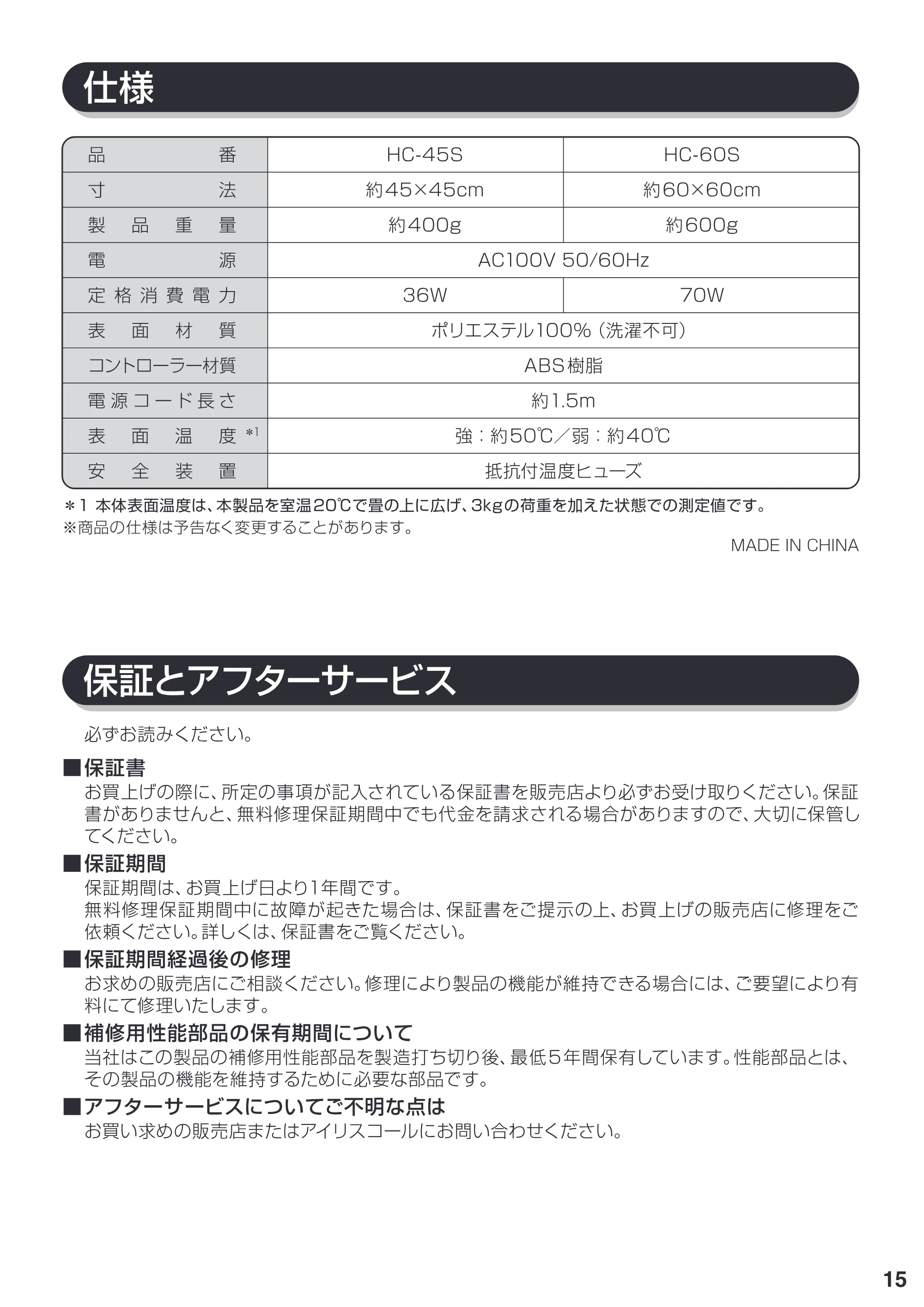 アイリスオーヤマ HC-60S 取扱説明書 — 原本ページ — 15ページ