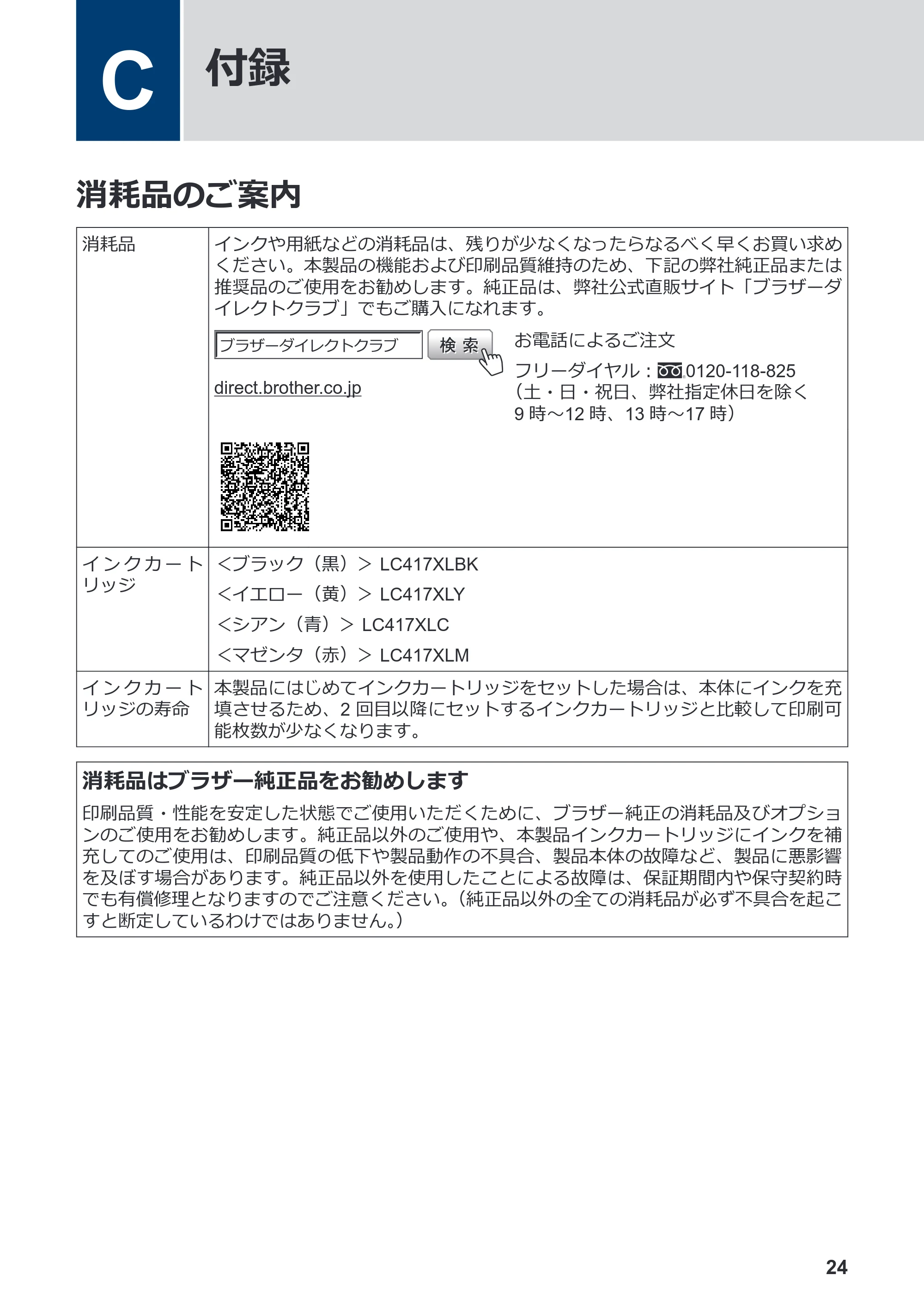 ブラザー MFC-J5800CDW かんたん操作ガイド — C 付録 — 原本ページ — 25ページ