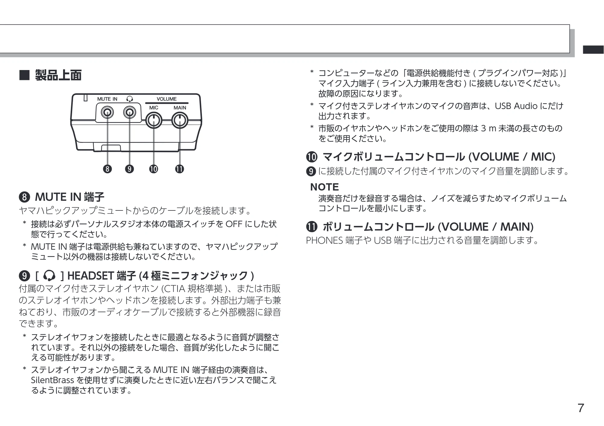 ヤマハ Personal Personal Studio STJ 取扱説明書 — ■ 製品上面 — 原本ページ — 7ページ