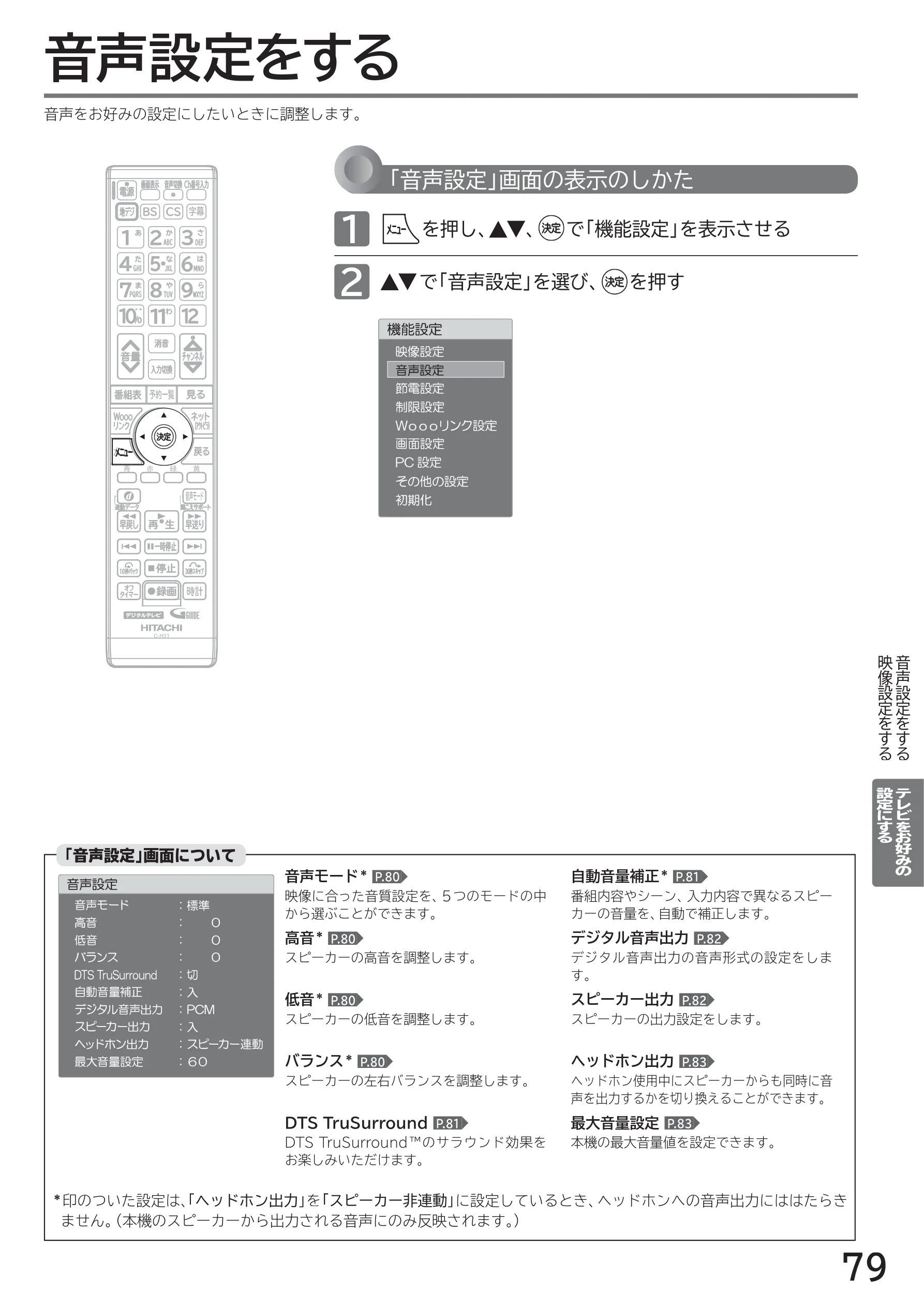 日立 L40-A5 / L32-A5 / L24-A5 取扱説明書 — 音声設定をする — 図版 79-1 — 79ページ