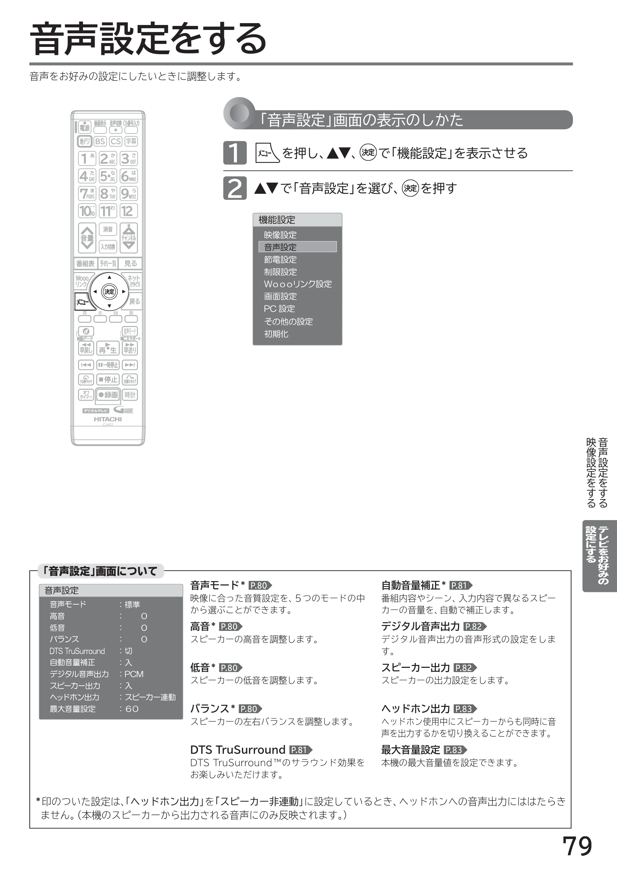 日立 L40-A5 / L32-A5 / L24-A5 取扱説明書 — 音声設定をする — 原本ページ — 79ページ