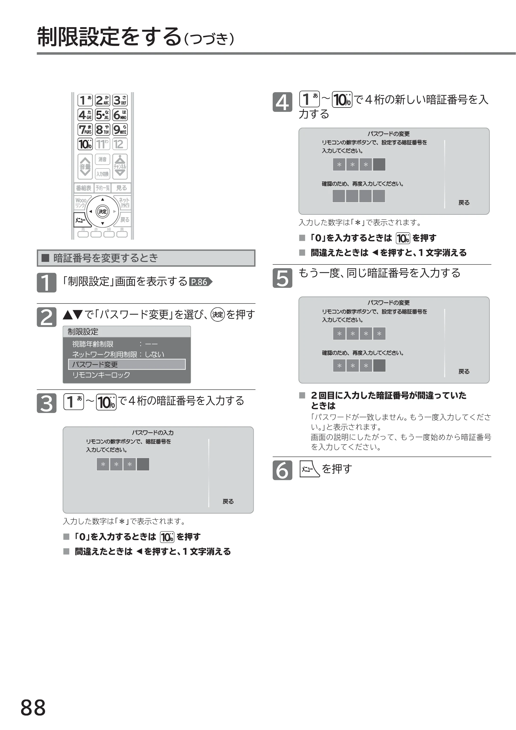 日立 L40-A5 / L32-A5 / L24-A5 取扱説明書 — 制限設定をする(つづき) — 図版 88-1 — 88ページ
