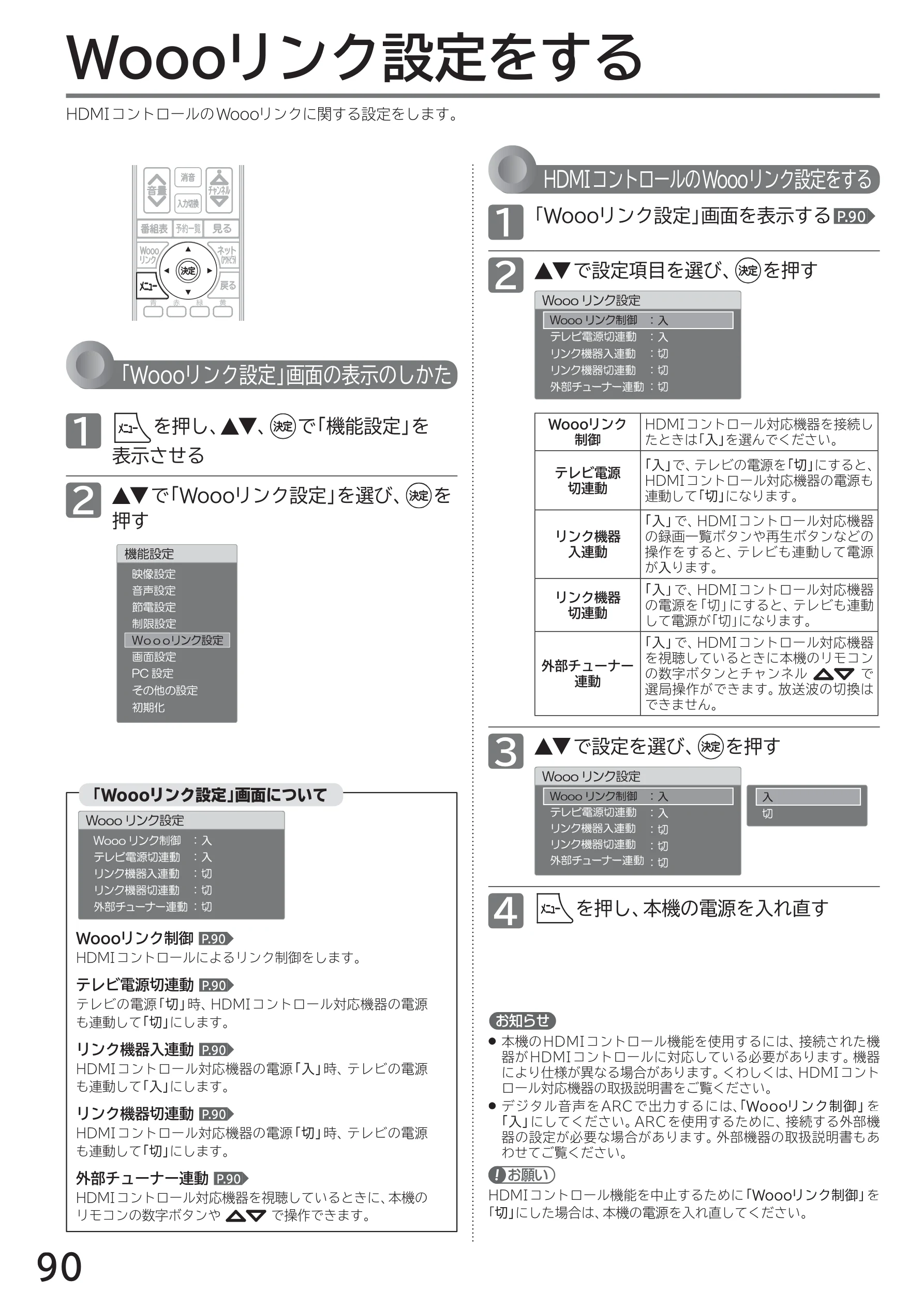 日立 L40-A5 / L32-A5 / L24-A5 取扱説明書 — Woooリンク設定をする — 図版 90-1 — 90ページ