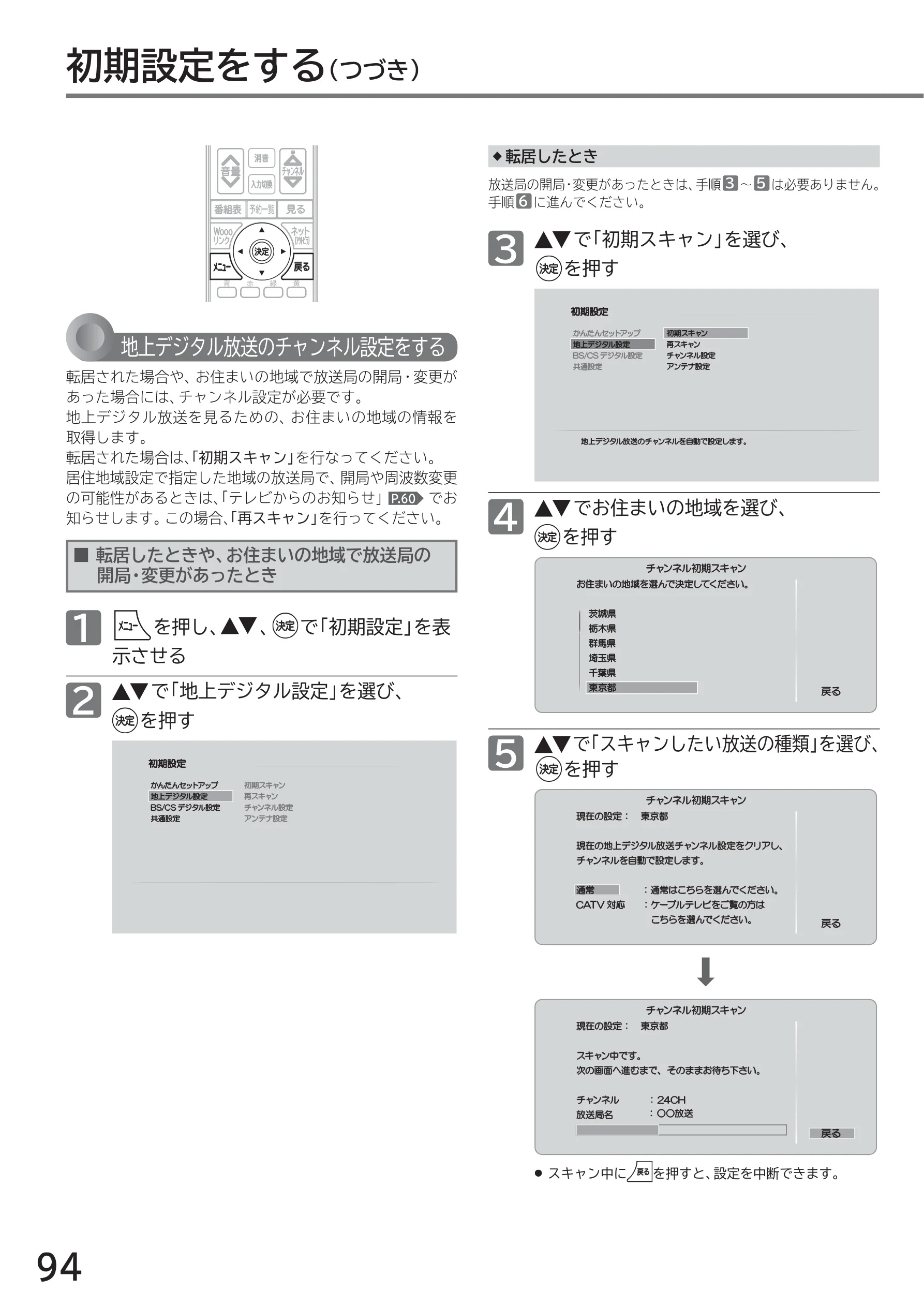 日立 L40-A5 / L32-A5 / L24-A5 取扱説明書 — 初期設定をする(つづき) — 図版 94-1 — 94ページ