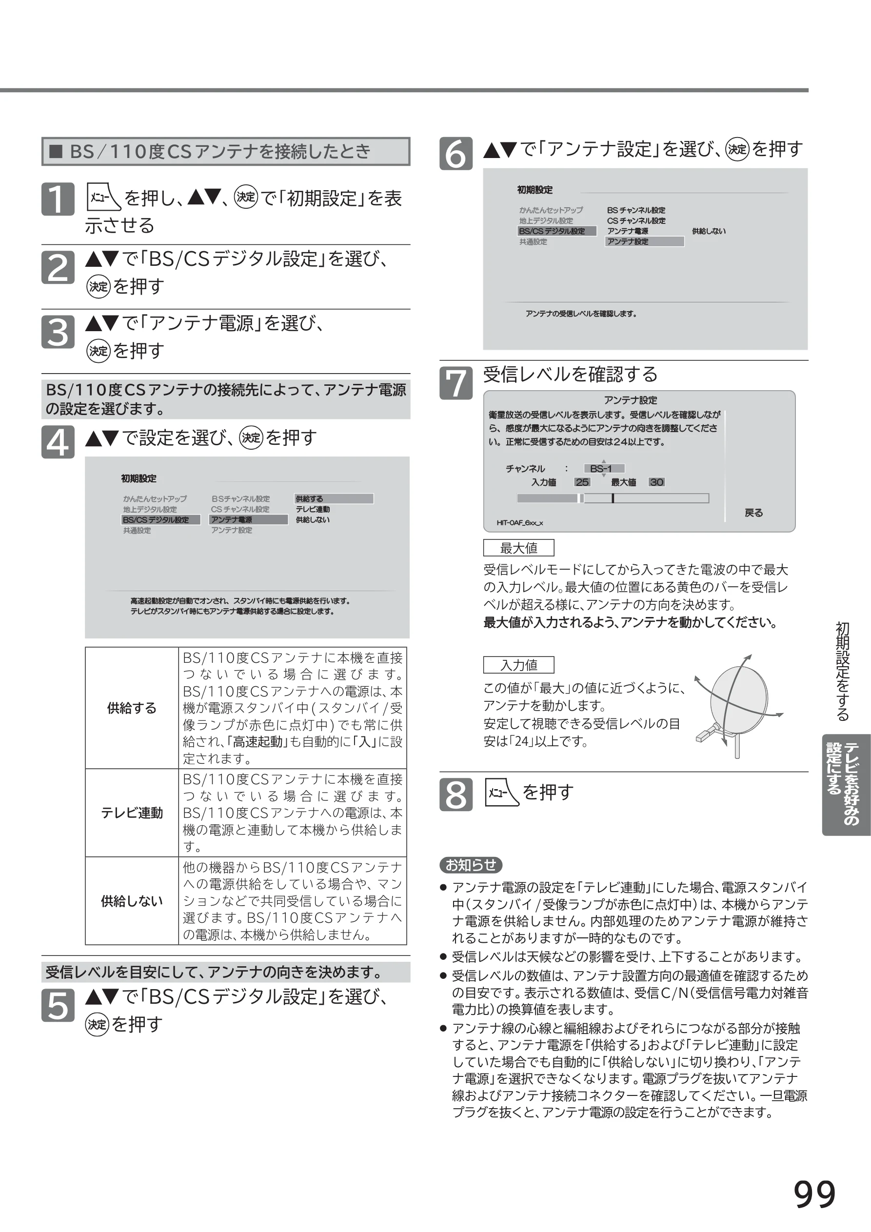 日立 L40-A5 / L32-A5 / L24-A5 取扱説明書 — ■ BS /110度CSアンテナを接続したとき — 図版 99-1 — 99ページ