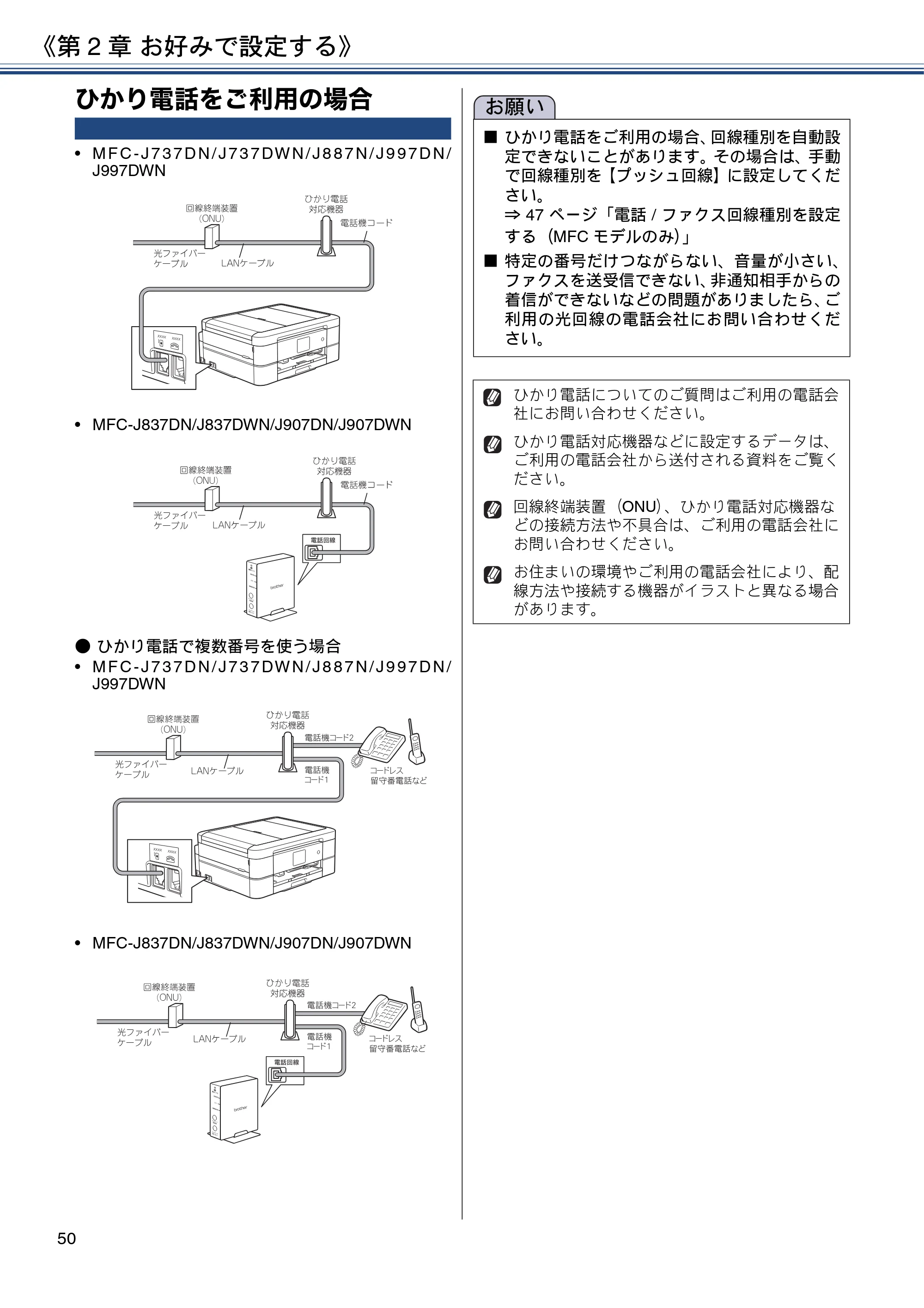 ブラザー DCP-J567N / DCP-J767N / DCP-J968N-B/W ユーザーズガイド ～応用編～ — ひかり電話をご利用の場合 — 原本ページ — 50ページ