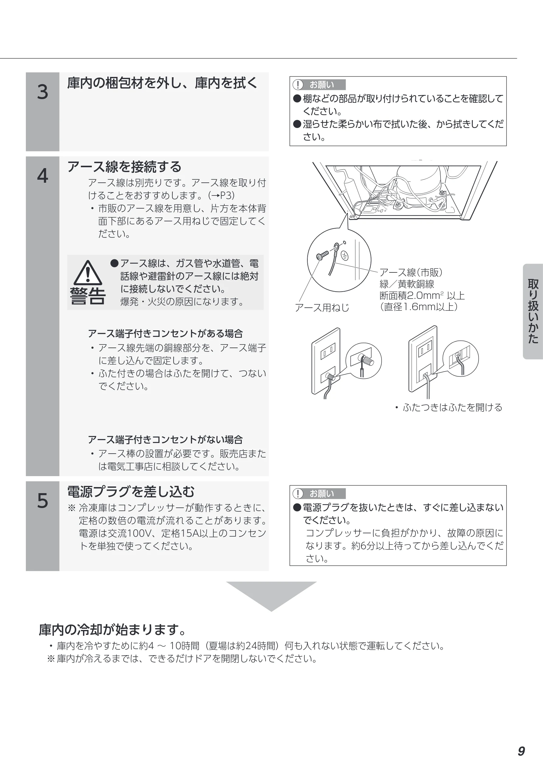 アイリスオーヤマ IUSN-8A 取扱説明書 — 4 アース線を接続する — 図版 9-1 — 9ページ