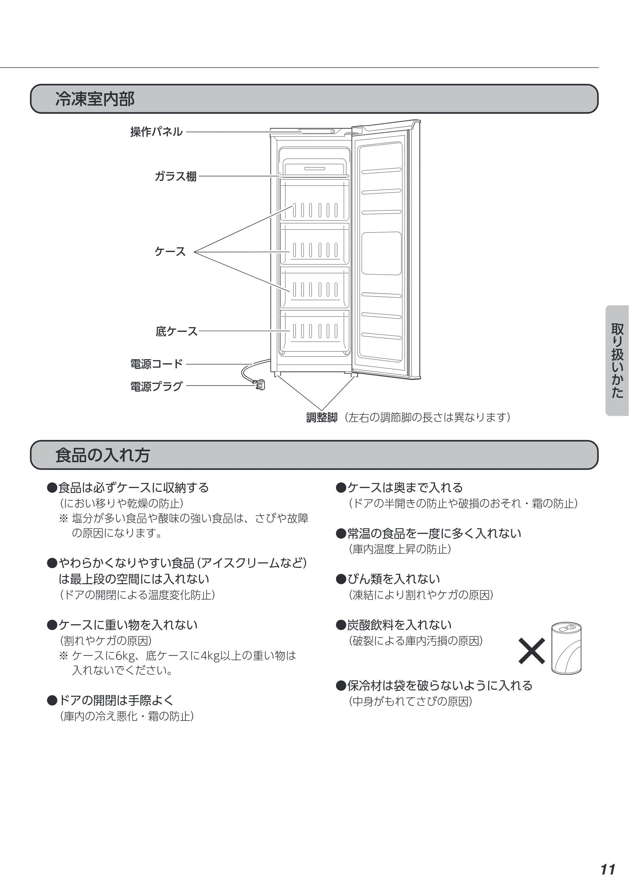 アイリスオーヤマ IUSN-8A 取扱説明書 — 冷凍室内部 — 原本ページ — 11ページ