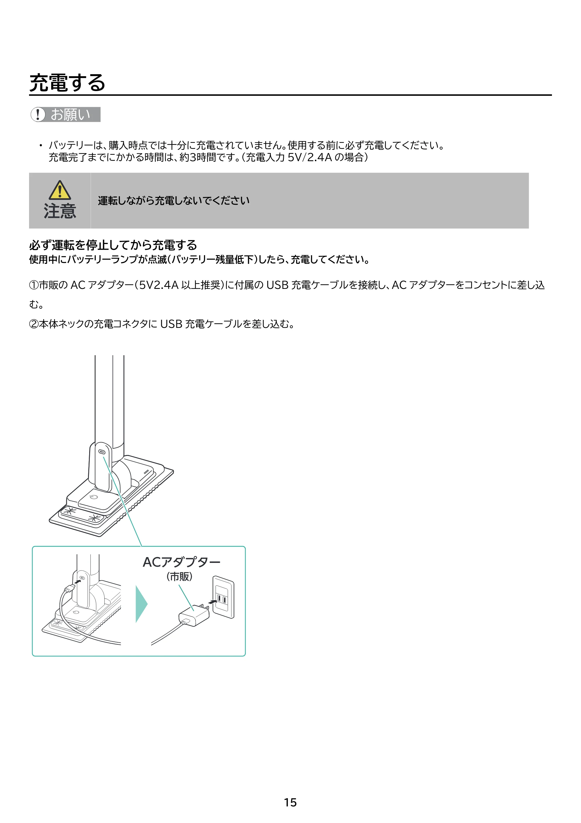 アイリスオーヤマ 電動フロアワイパー SWD-B-W 取扱説明書 — 原本ページ — 15ページ
