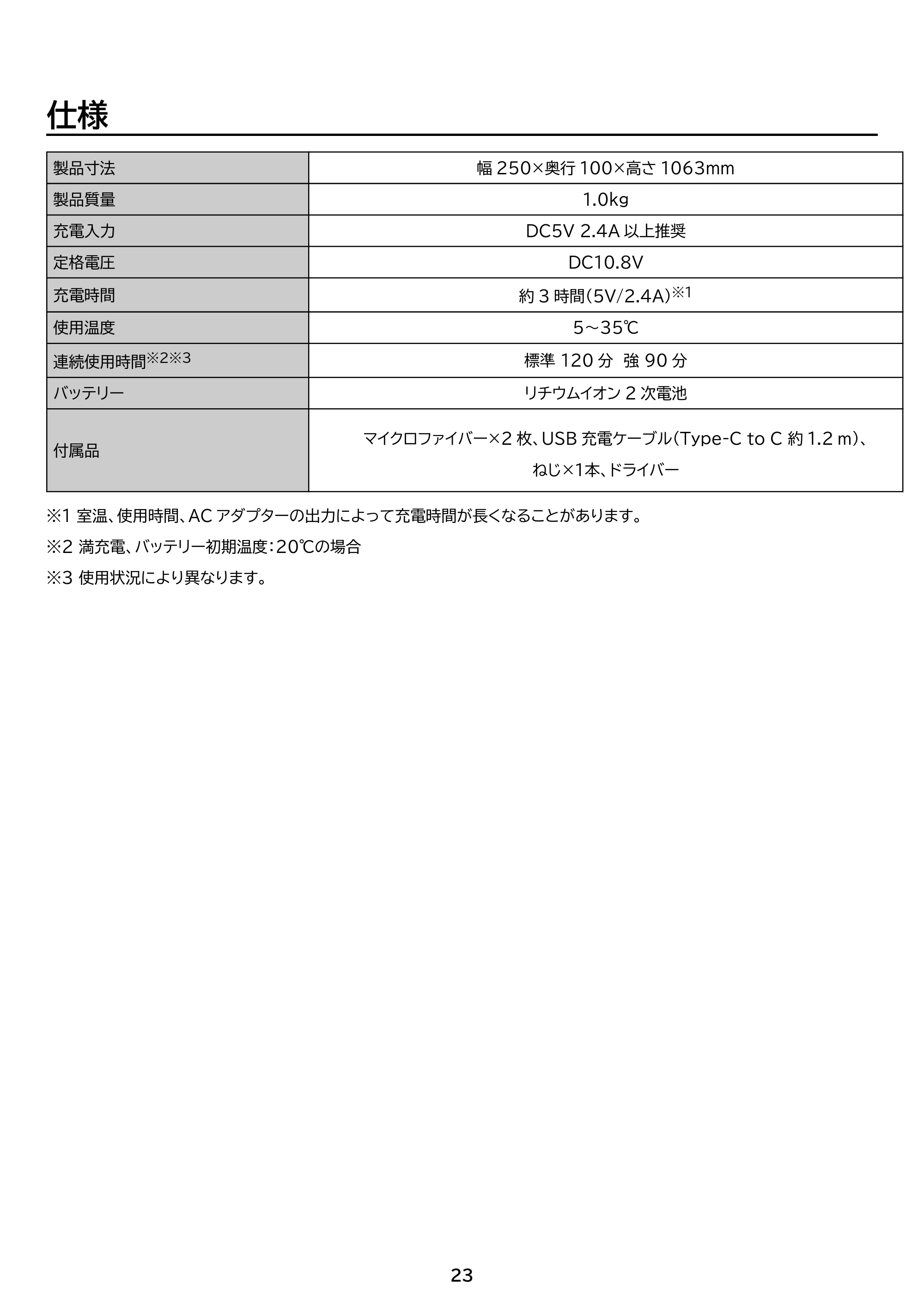 アイリスオーヤマ 電動フロアワイパー SWD-B-W 取扱説明書 — 原本ページ — 23ページ