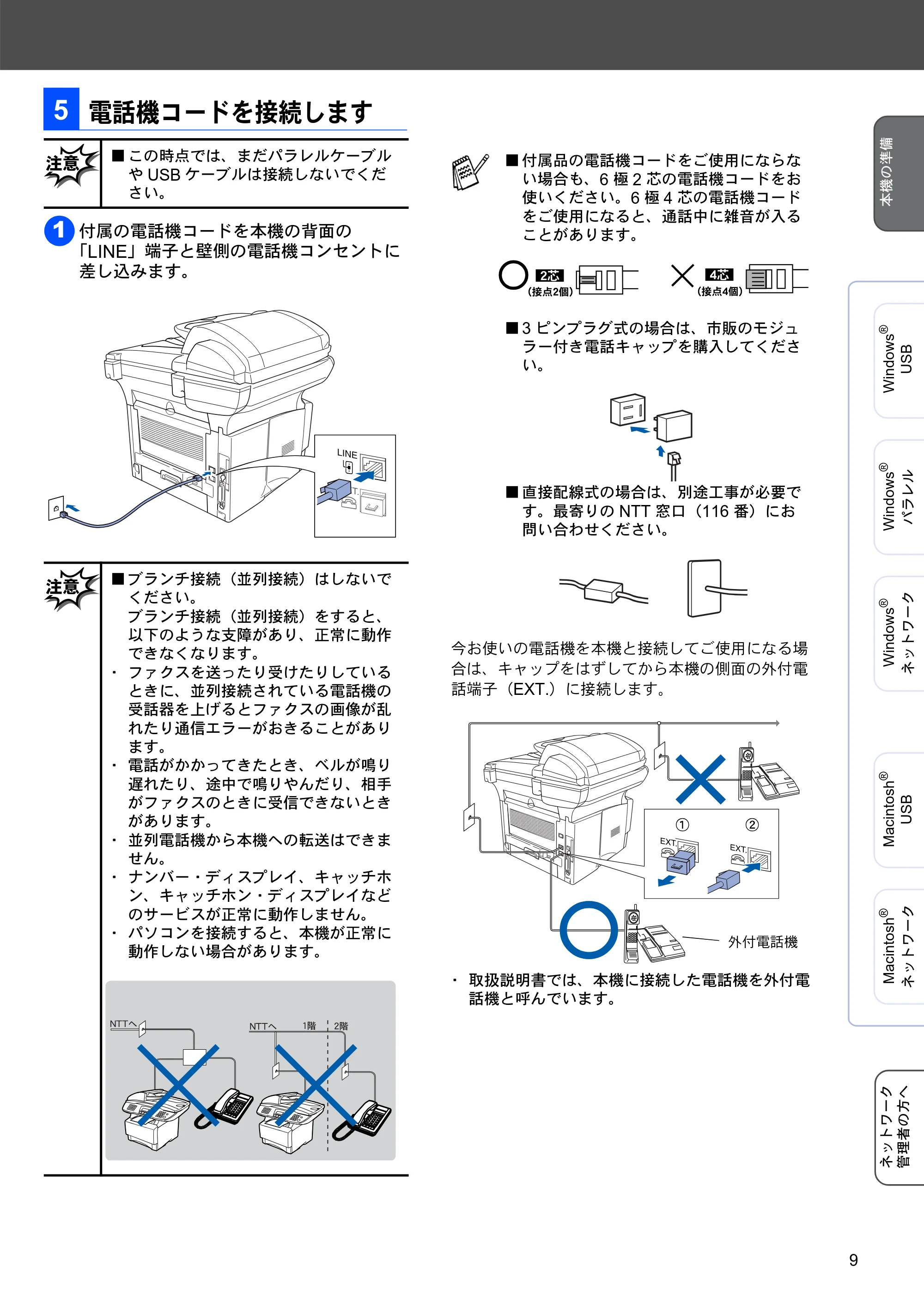 ブラザー MFC-8820J かんたん設置ガイド — 電話機コードを接続します — 原本ページ — 9ページ
