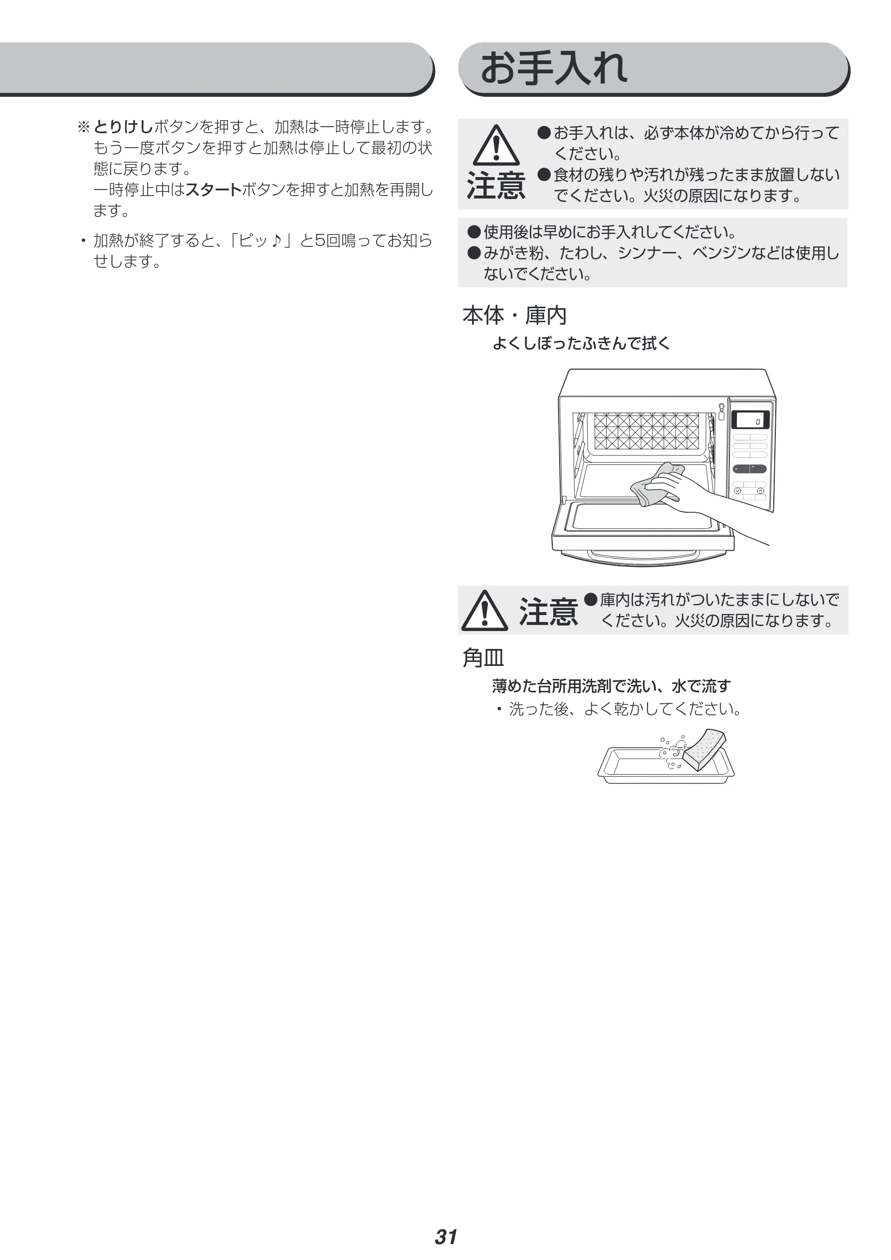 アイリスオーヤマ MO-FS2 取扱説明書 — お手入れ — 図版 31-1 — 31ページ